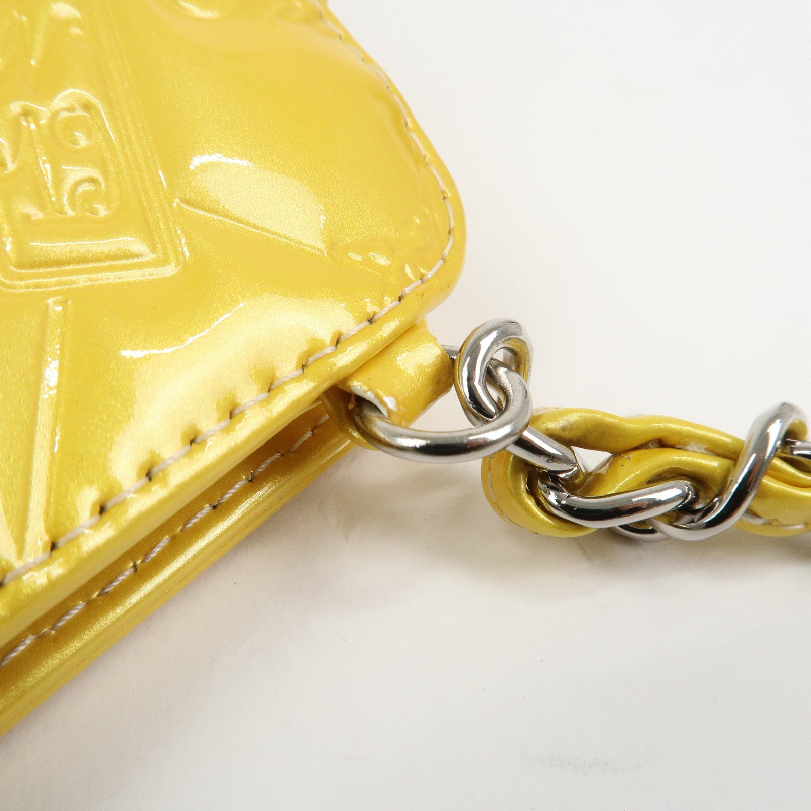 CHANEL Icon Line Patent Leather Chain Shoulder Bag Yellow A37156