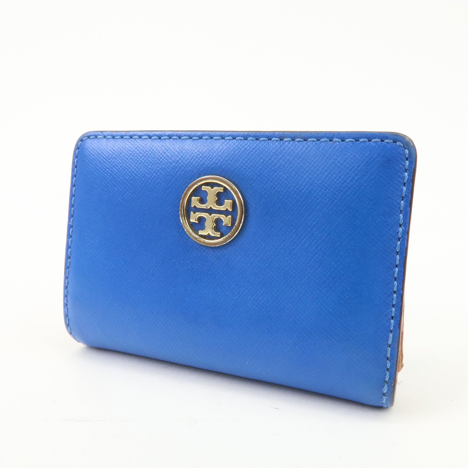 TORY BURCH Leather Set of 5 Compact Wallet Blue Yellow Ivory Black