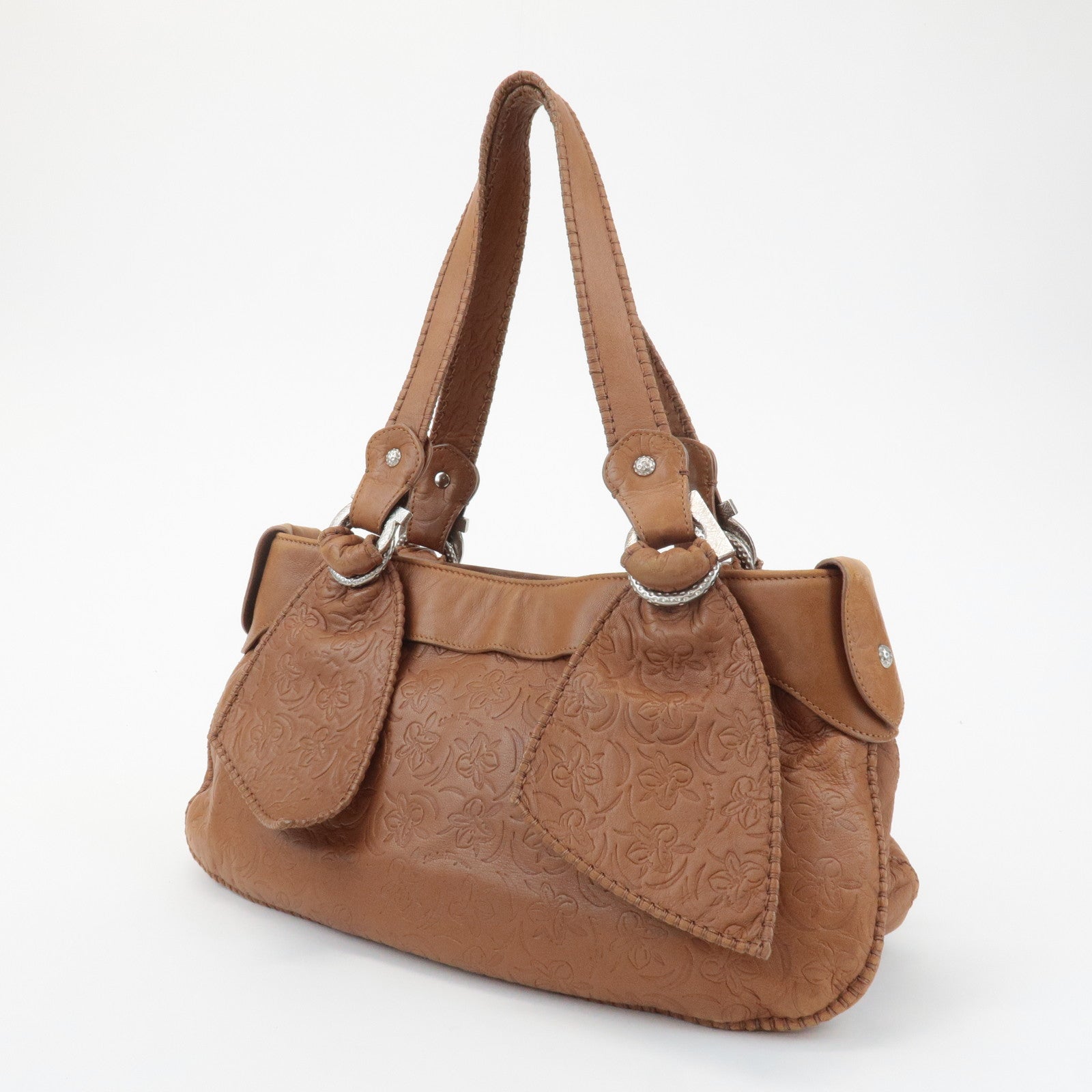 Ferragamo Ganchini Leather Shoulder Bag Hand Bag Brown Used