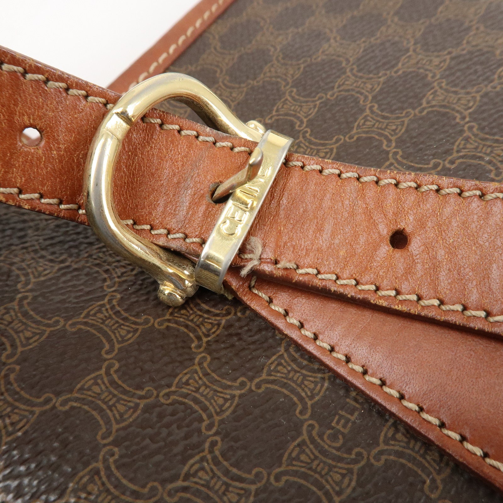 CELINE Macadam PVC Leather Shoulder Bag Hand Bag Brown