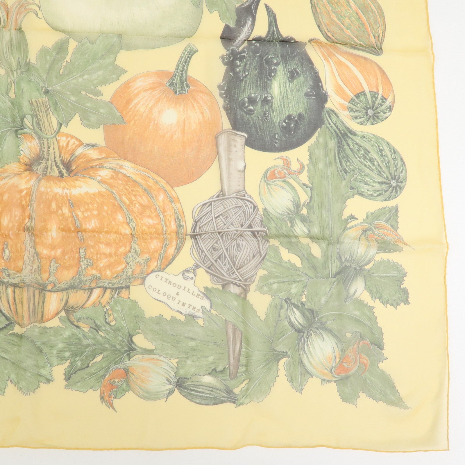 HERMES Carre 90 Silk 100% CITROUOILLES ET COLOWUINTES Pumpkin Scarf