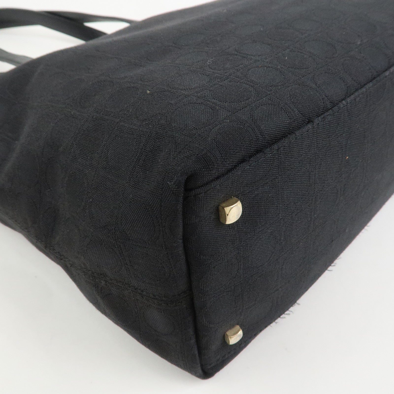 Ferragamo Gancini Canvas Leather Tote Bag Black AAU-21-2812