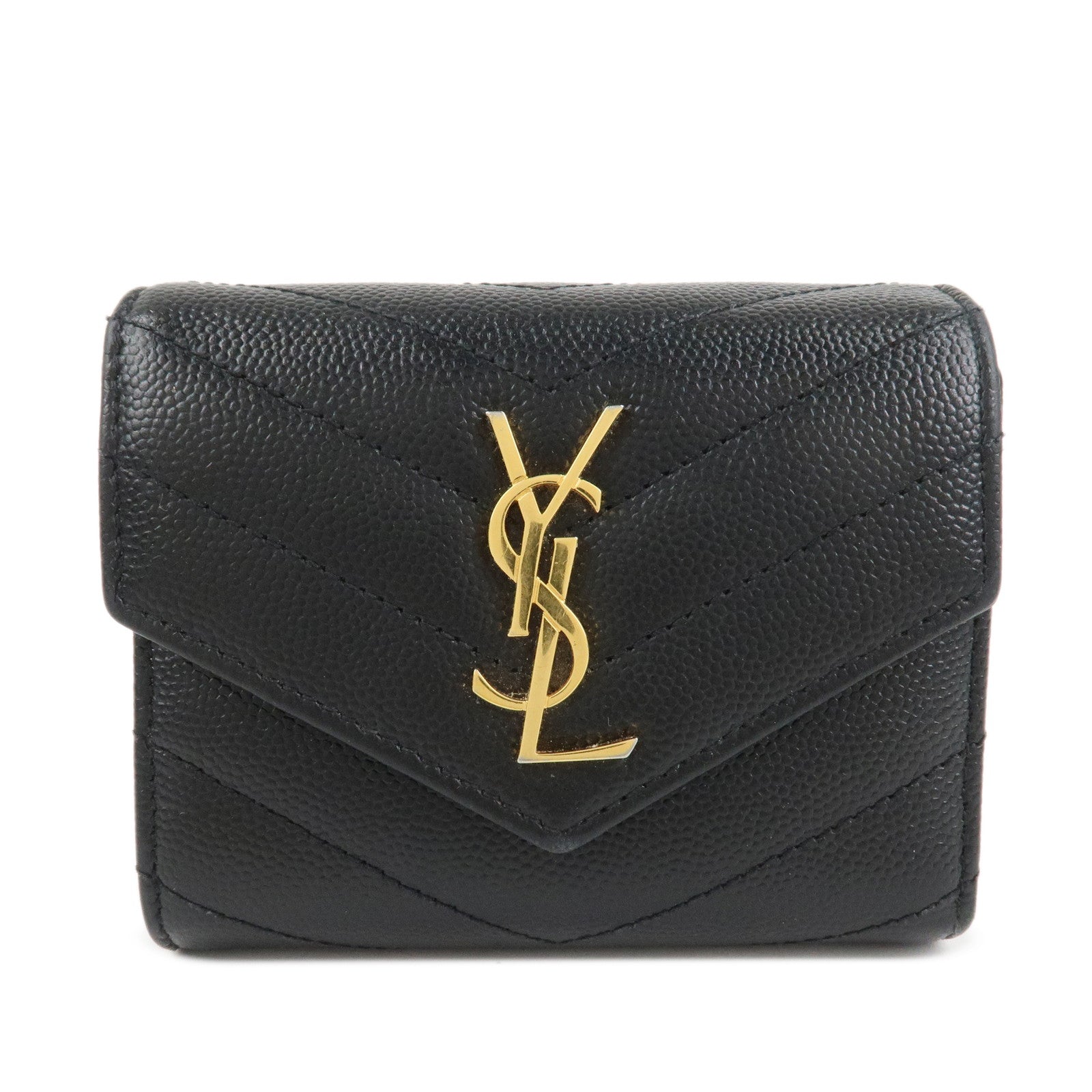 SAINT LAURENT Cassandra Leather Compact Wallet Black