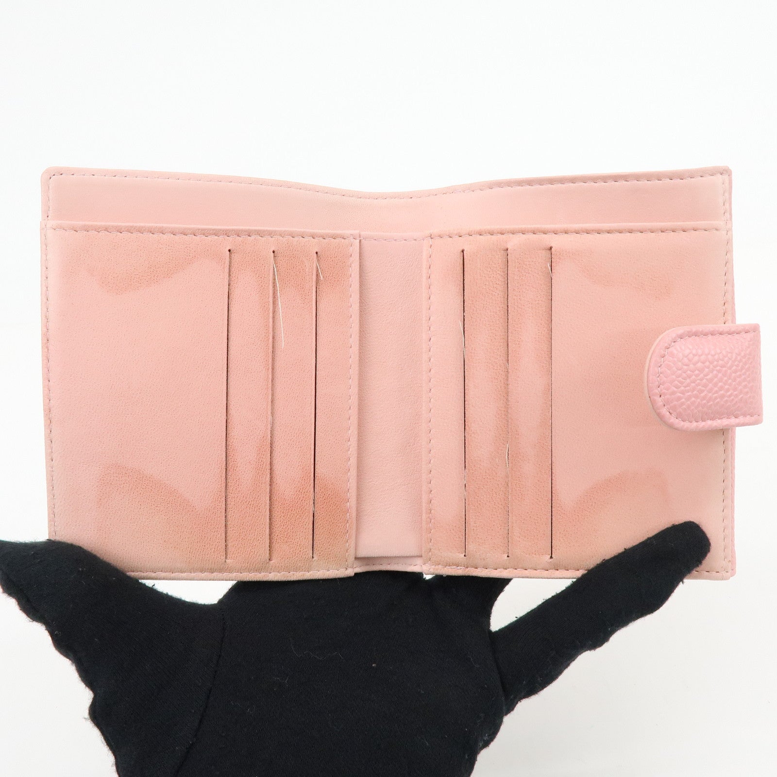 CHANEL COCO Mark Caviarskin Bi-fold Wallet Compact Wallet Pink