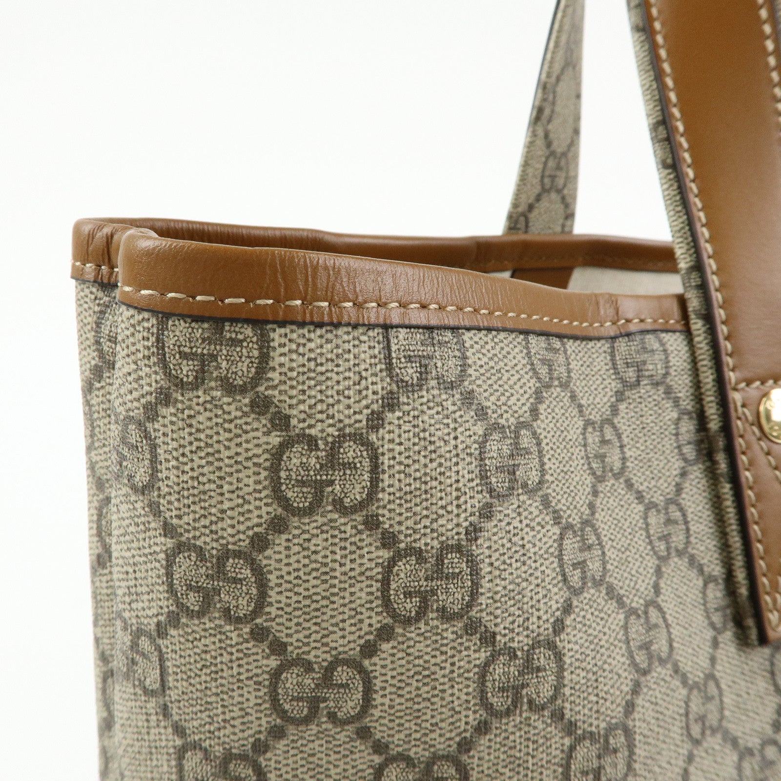 GUCCI Sherry GG Supreme Leather Tote Bag Beige Brown 211134