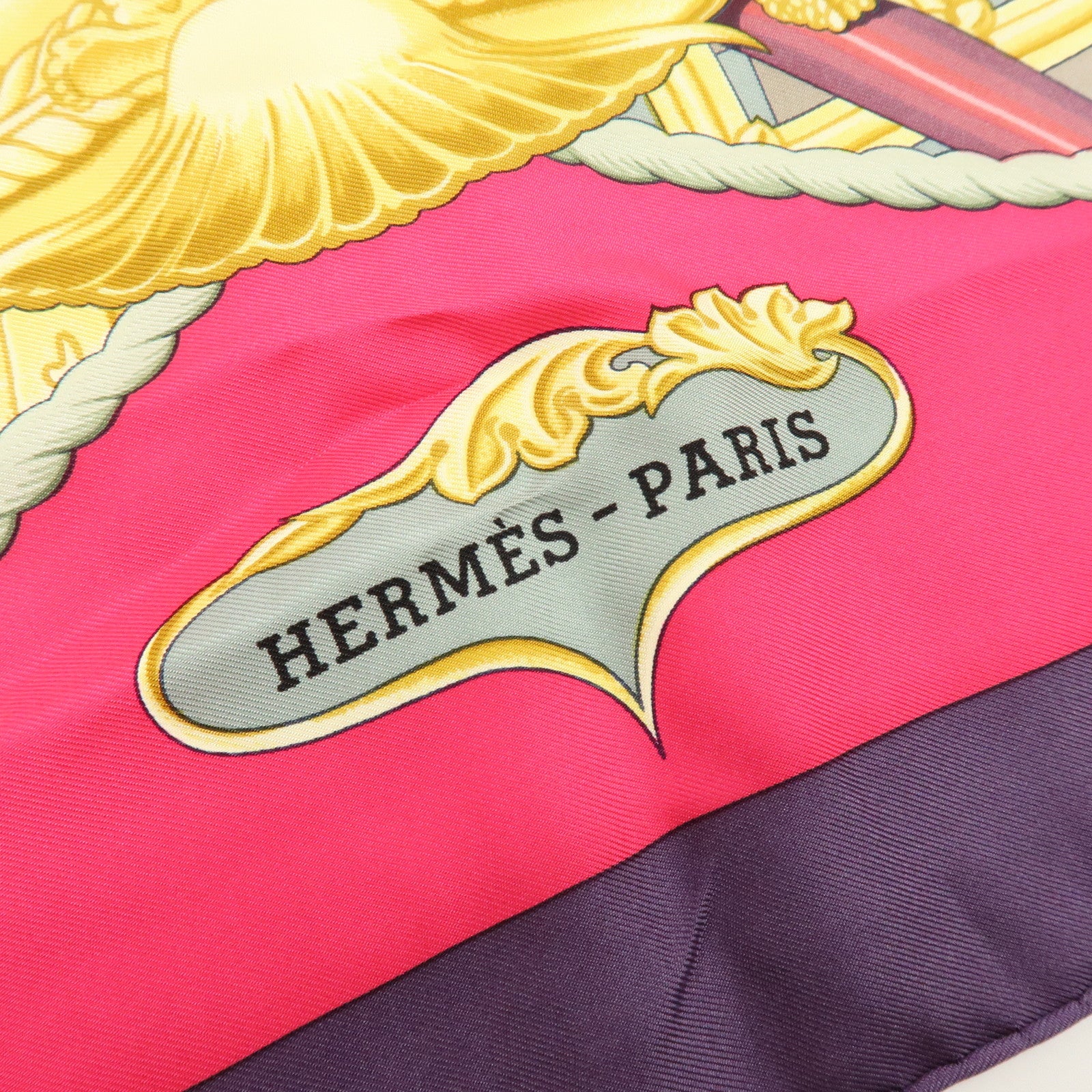 HERMES Carre 90 Silk 100% Scarf Lephyr Sailingship Purple Pink
