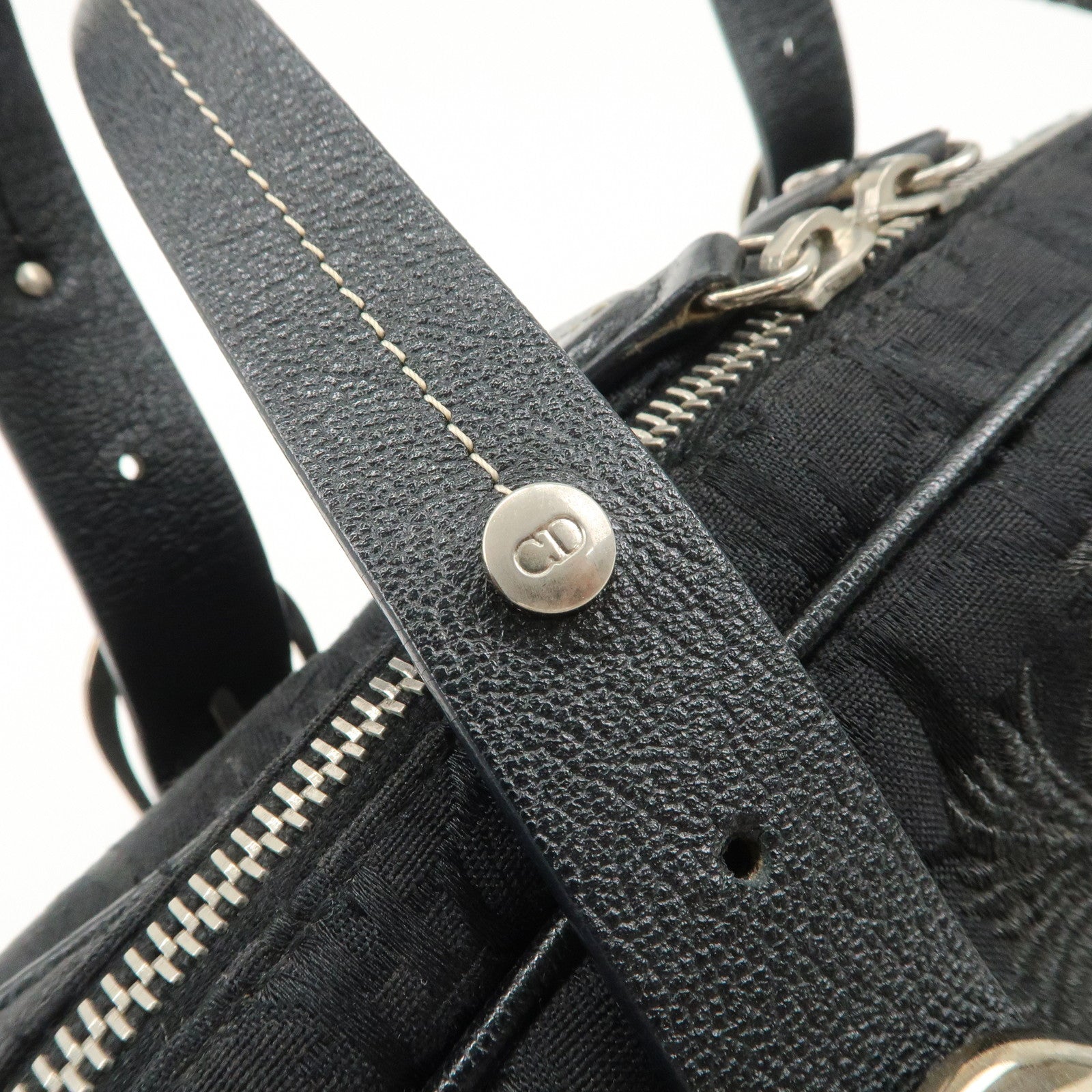 Christian Dior Trotter Leather Canvas Flower Embroidery Boston Bag Used