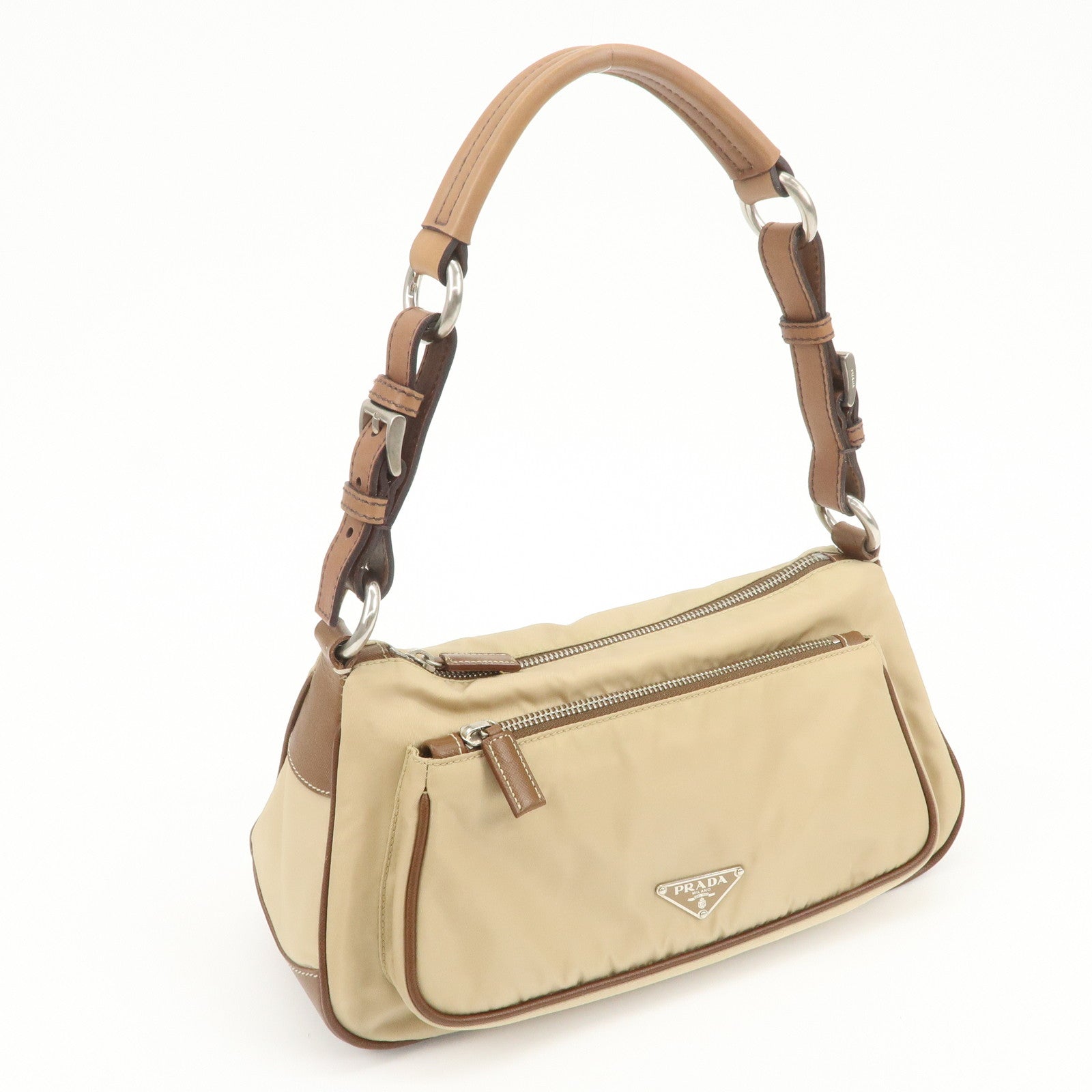 PRADA Triangle Logo Nylon Saffiano Leather Shoulder Bag Hand Bag