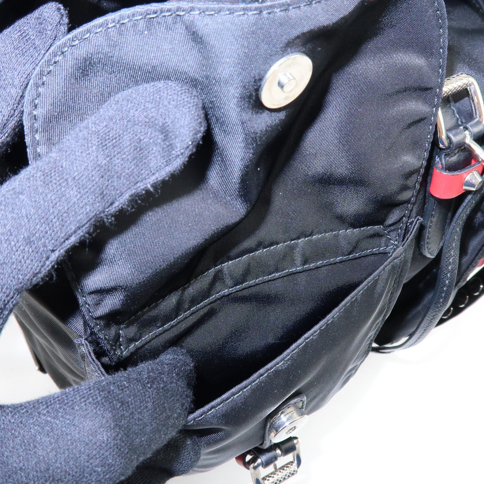 PRADA Triangle Logo Nylon Leather Backpack Studs Black Red1BZ811