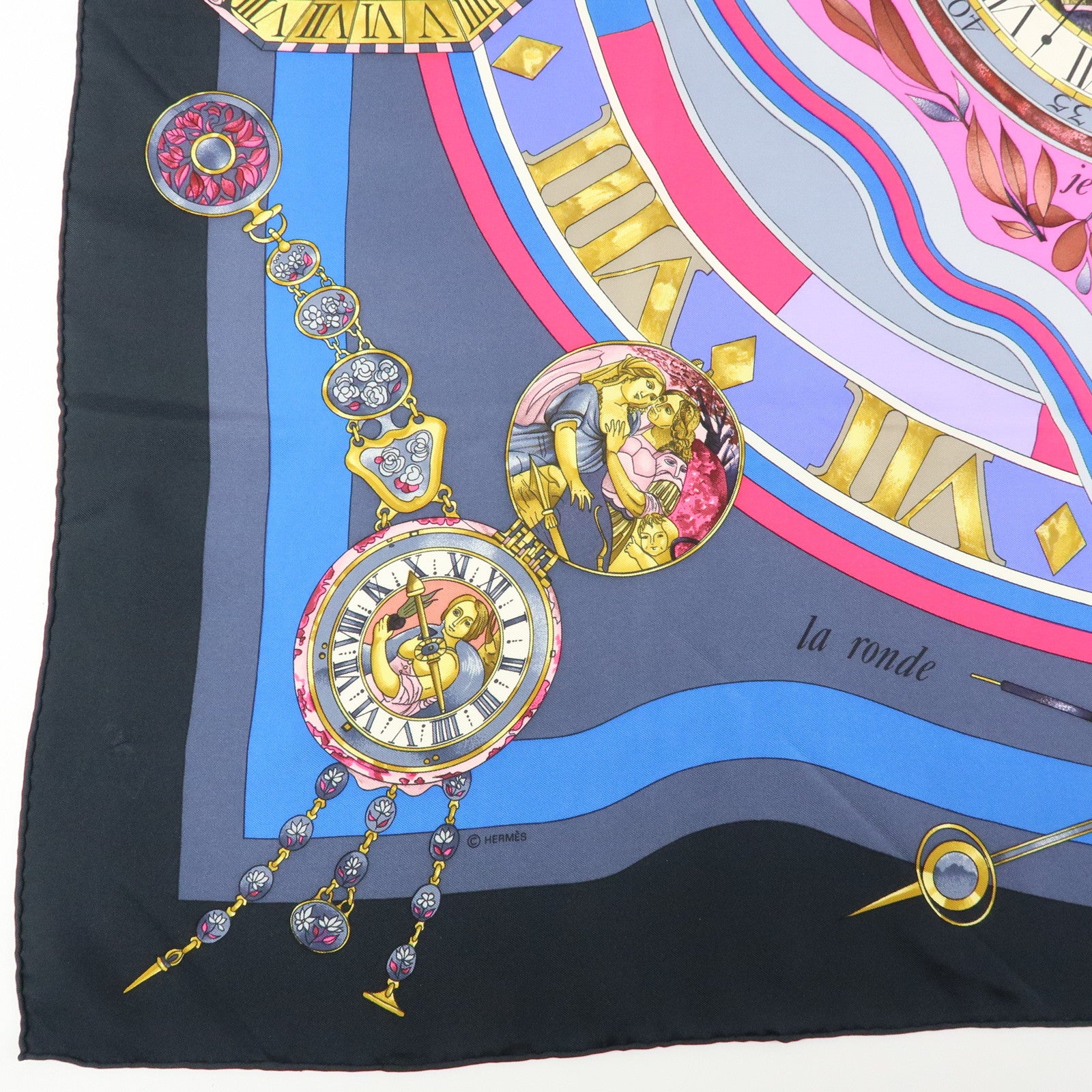 HERMES Carre90 Silk100% Parmi les Fleurs Je Compte les Heures Scarf