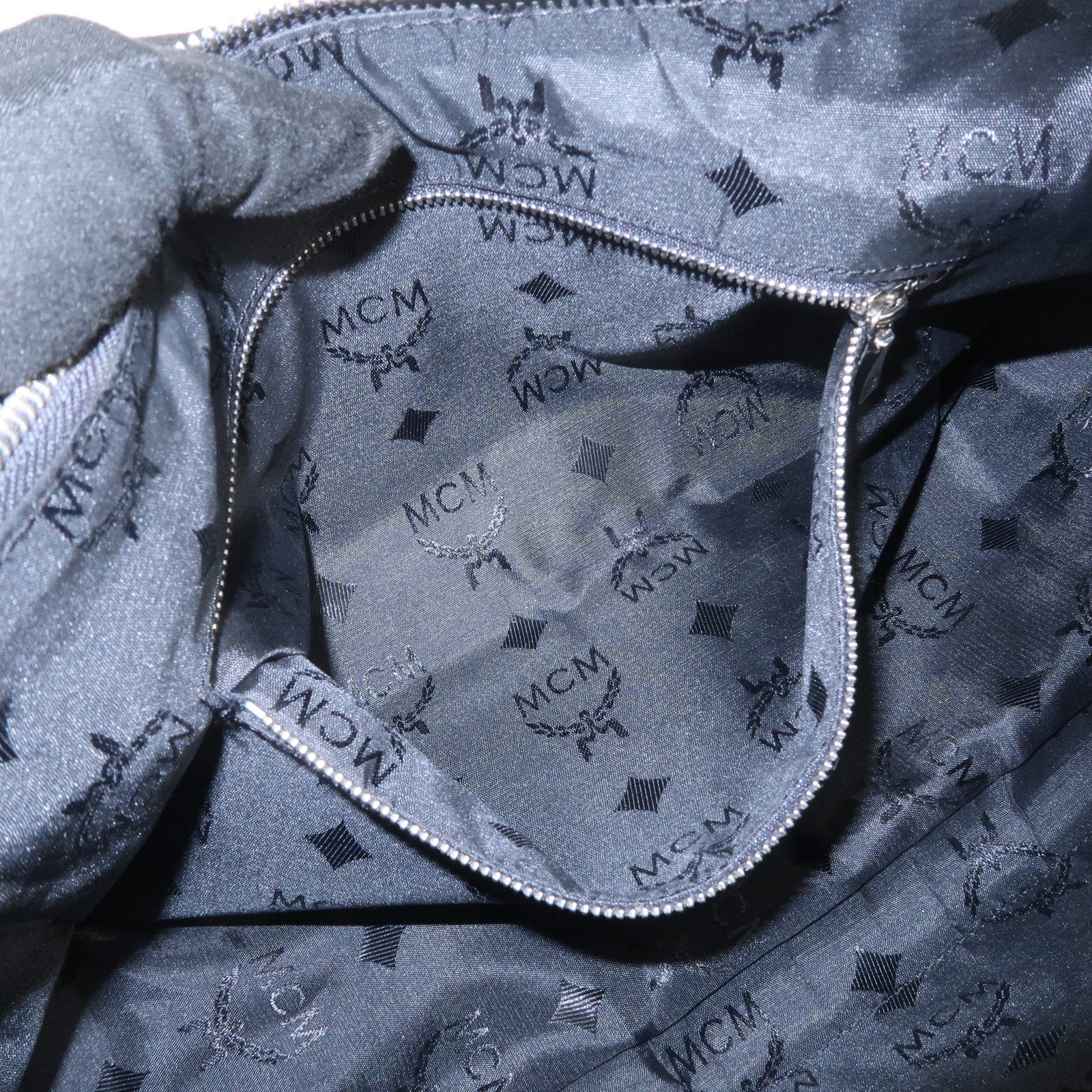 MCM Visetos Logo Leather Shoulder Bag Hand Bag Black