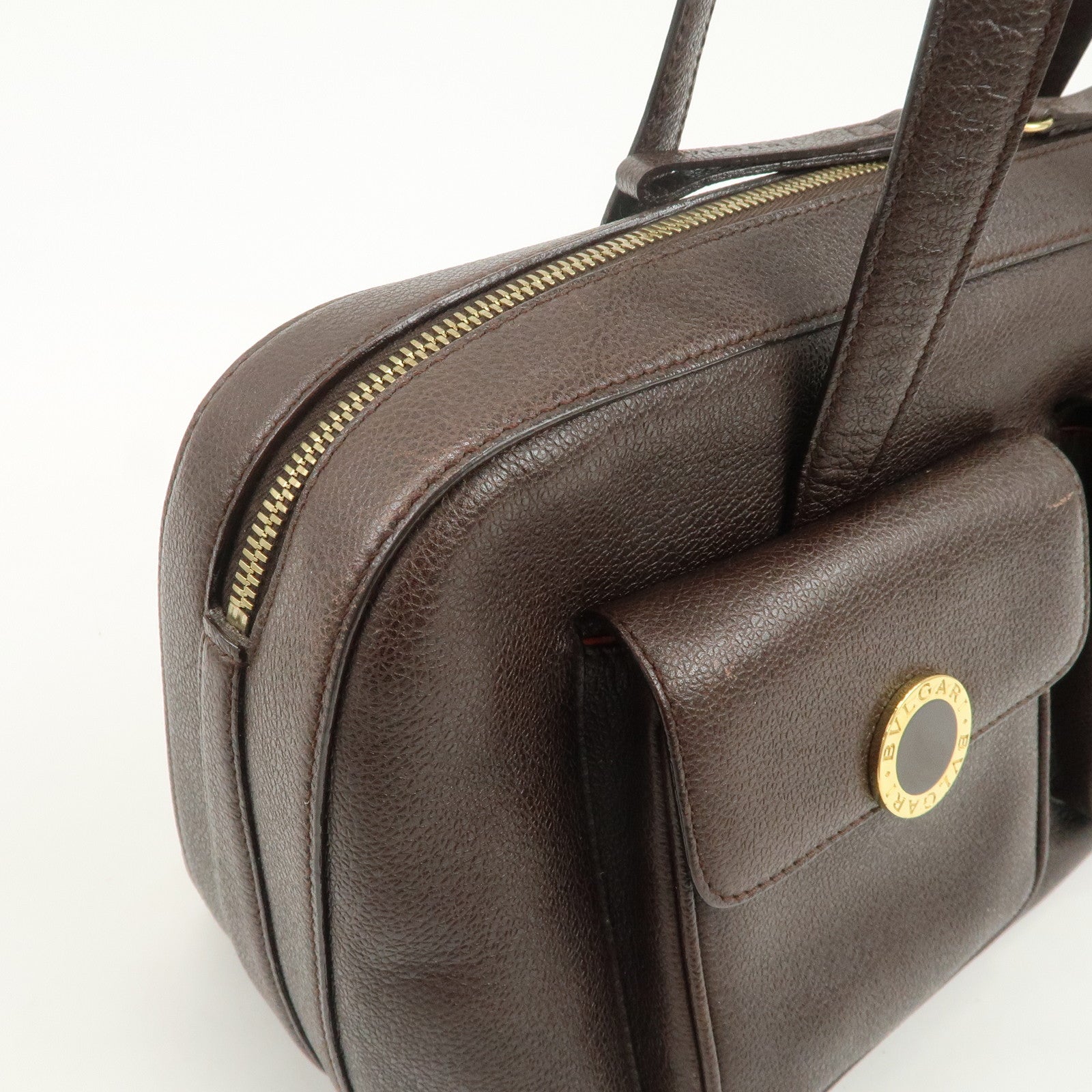 BVLGARI B-zero1 Leather Shoulder Bag Hand Bag Dark Brown