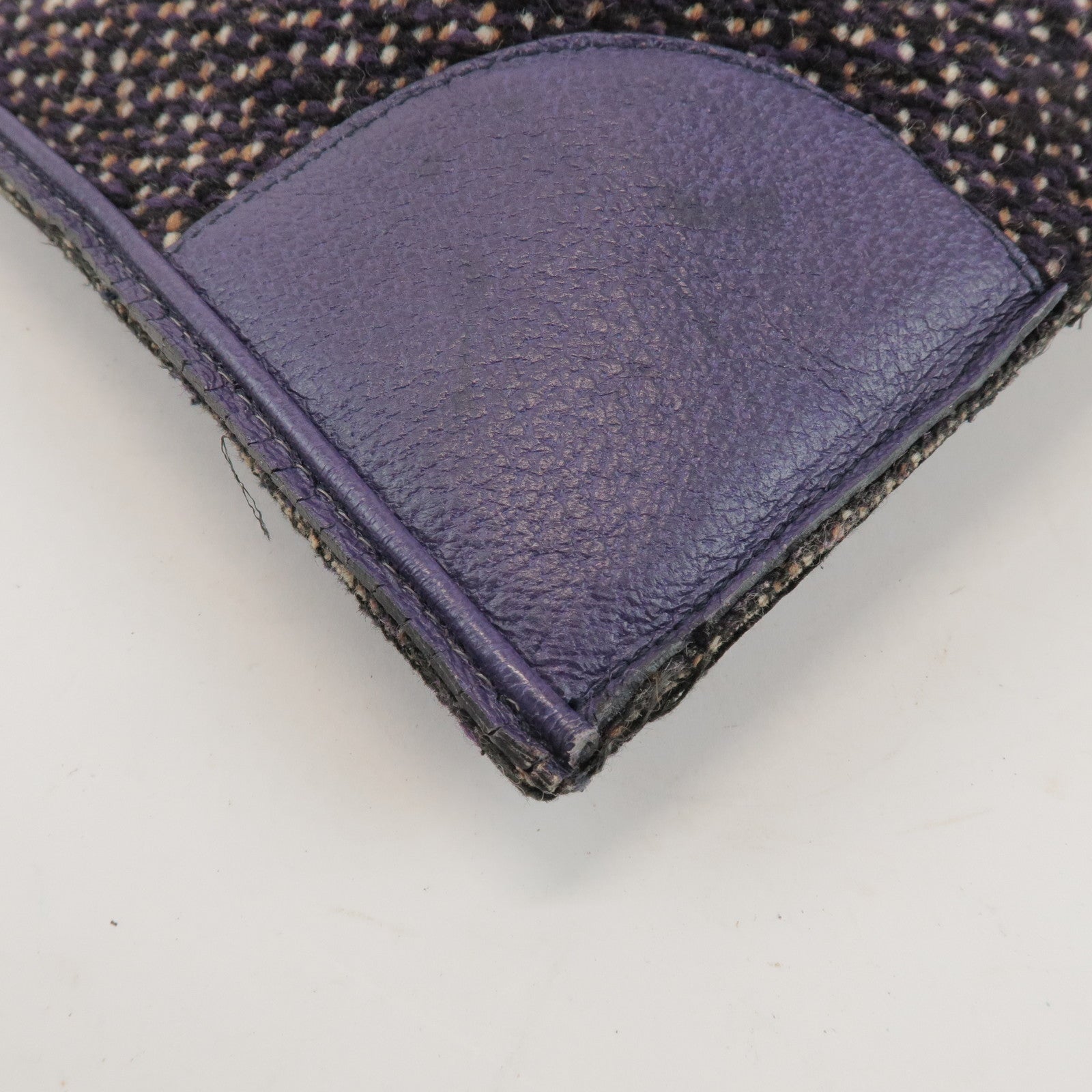 PRADA Triangle Logo Wool Leather Tote Bag Hand Bag Purple