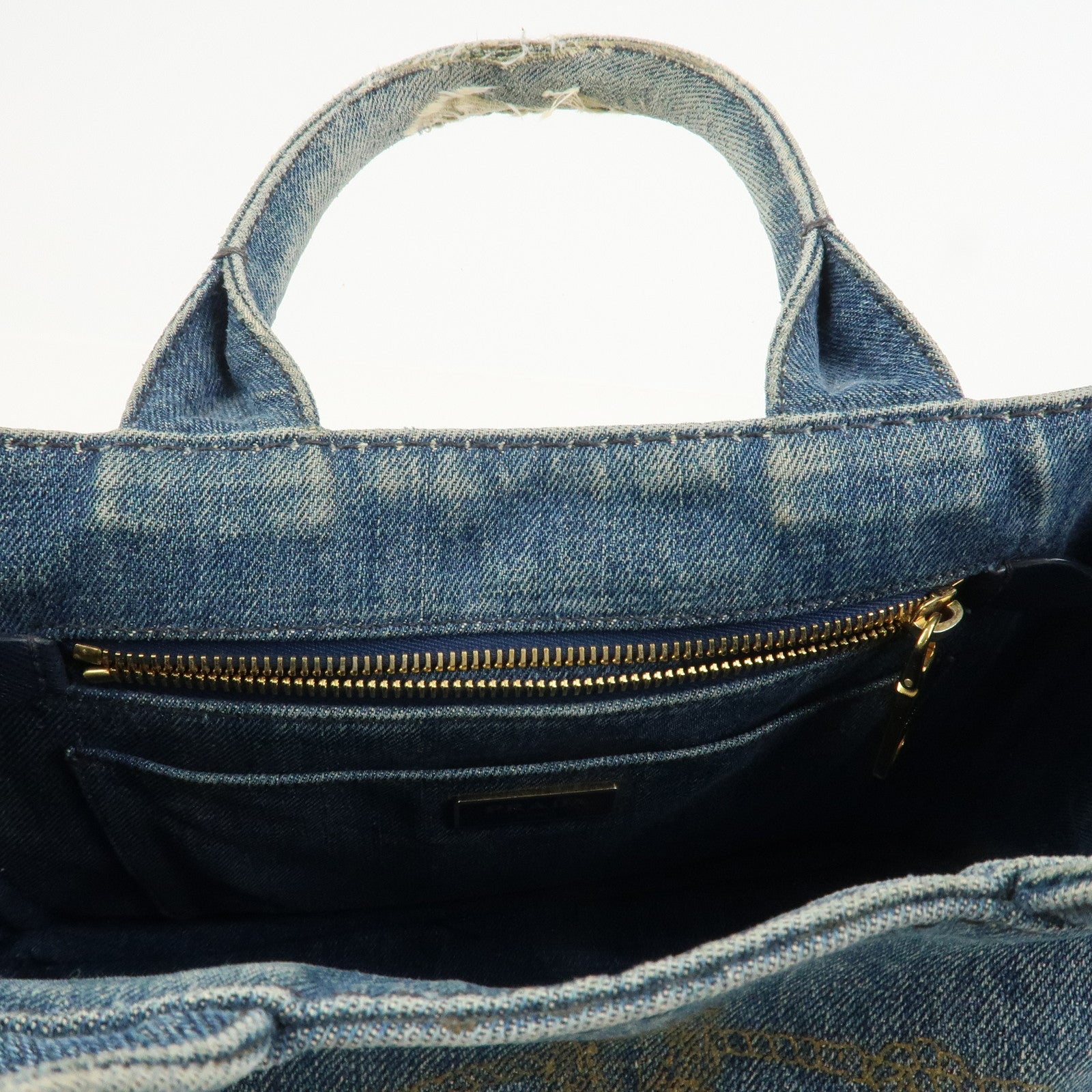 PRADA Logo Canapa Mini Denim 2Way Bag Hand Bag Shoulder Bag 1BG439