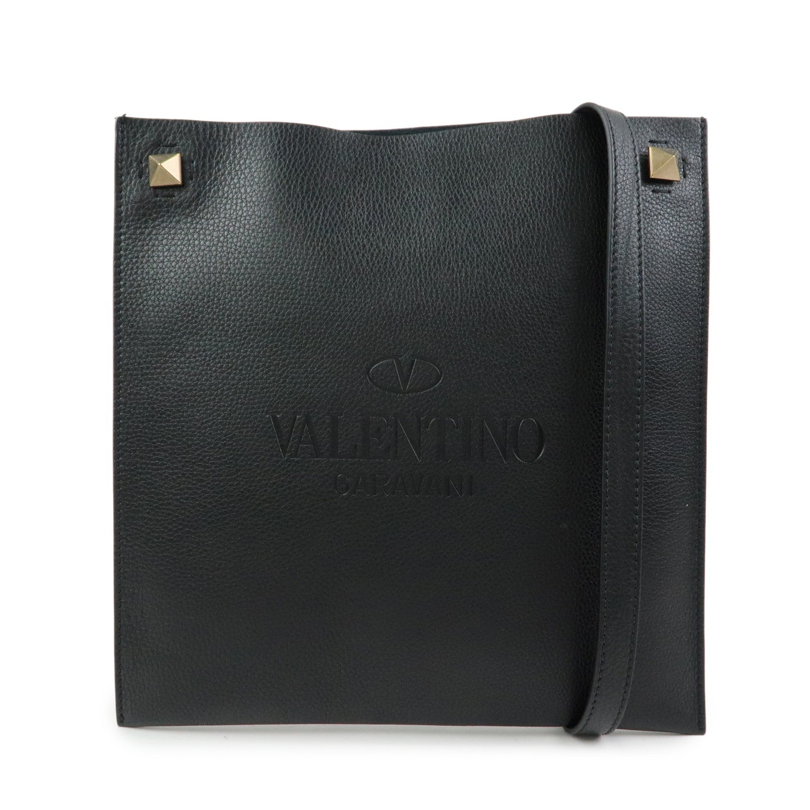VALENTINO Studs Leather Shoulder Bag Crossbody Bag Black