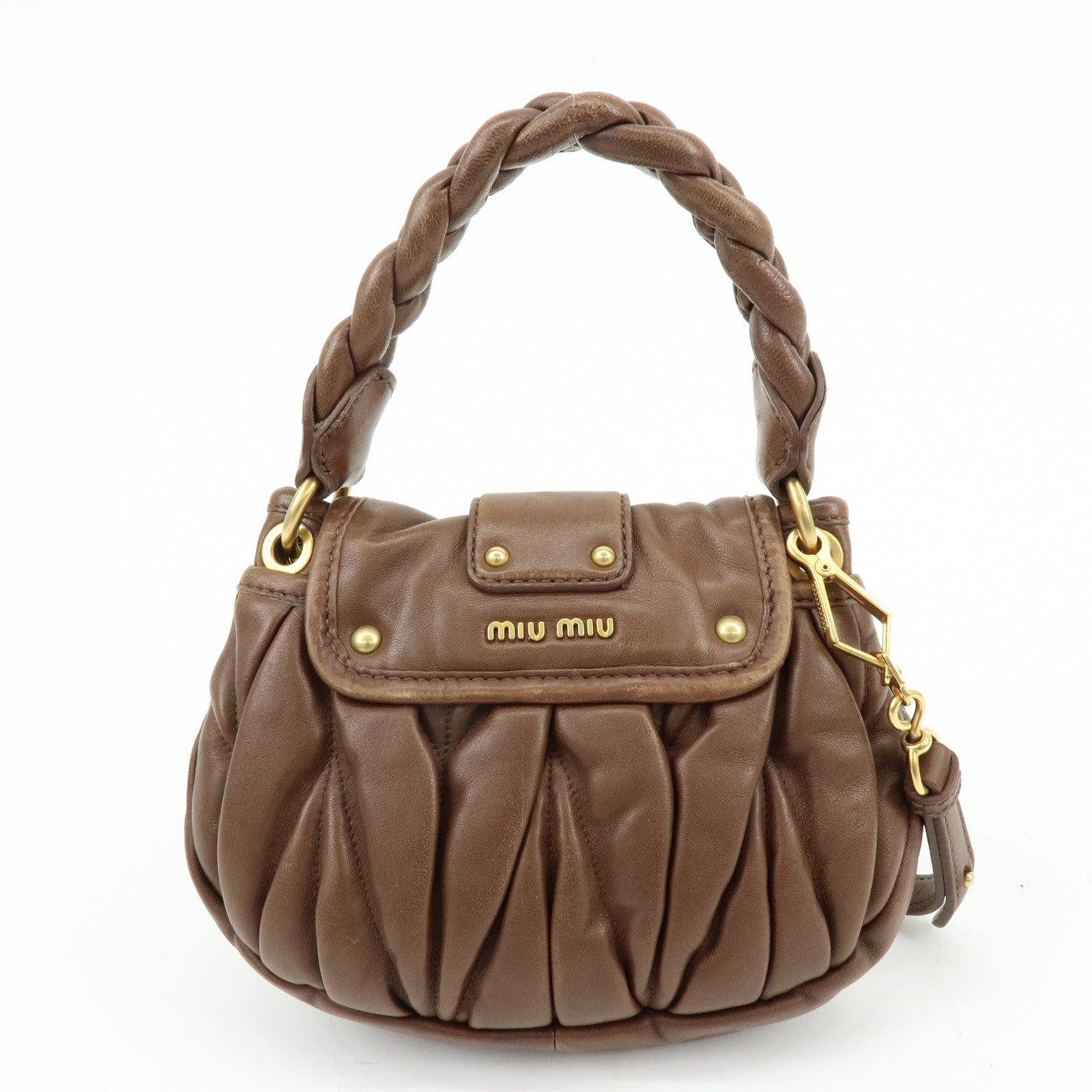 MIU MIU Matelasse Leather 2Way Bag Hand Shoulder Bag Brown 5BH188