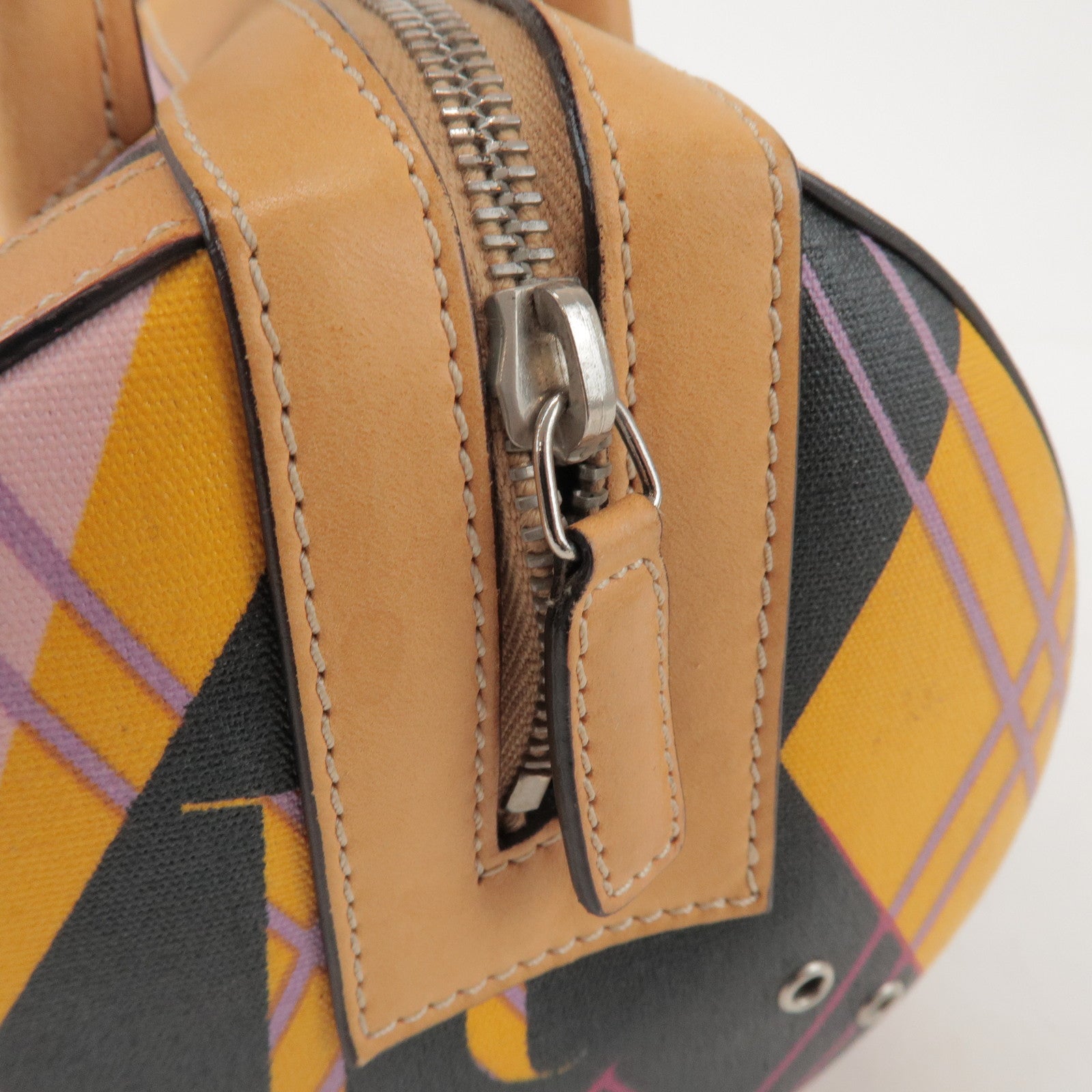 Christian Dior PVC Leather Hand Bag Light Brown Pink Orange