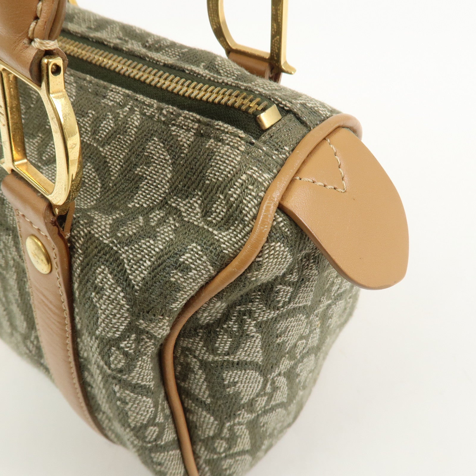 Christian Dior Trotter Jacquard Canvas Leather Boston Bag Hand Bag