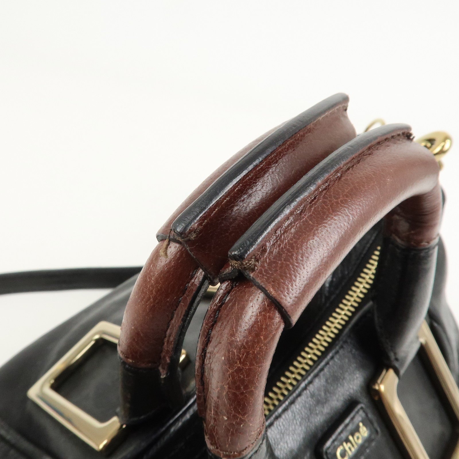 Chloe Ethel Leather Hand Bag Black Brown Gold HDW