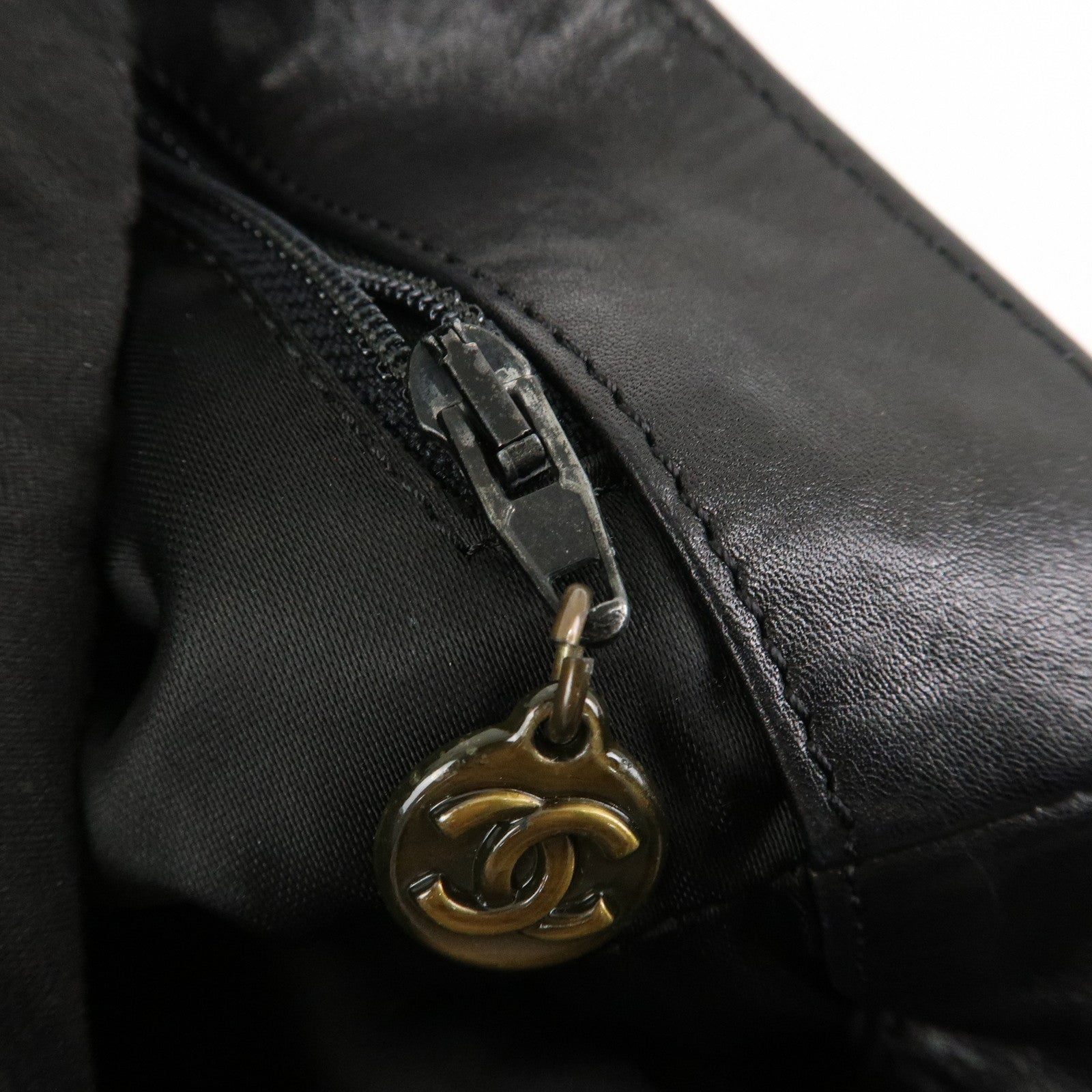CHANEL COCO Mark Lamb Skin Shoulder Bag Hand Bag Tassel Black