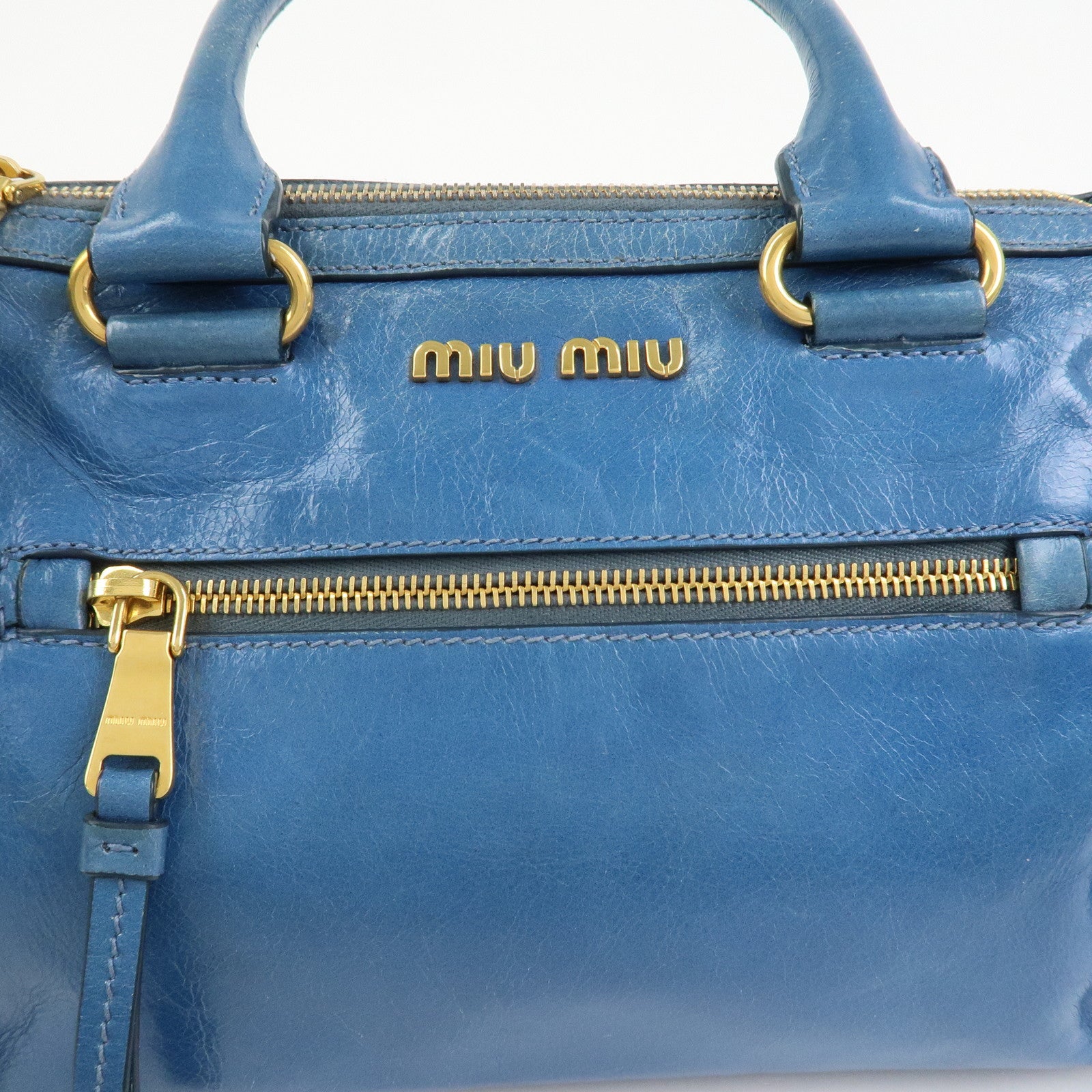 MIU MIU Logo Leather 2Way Bag Hand Bag Shoulder Bag Blue
