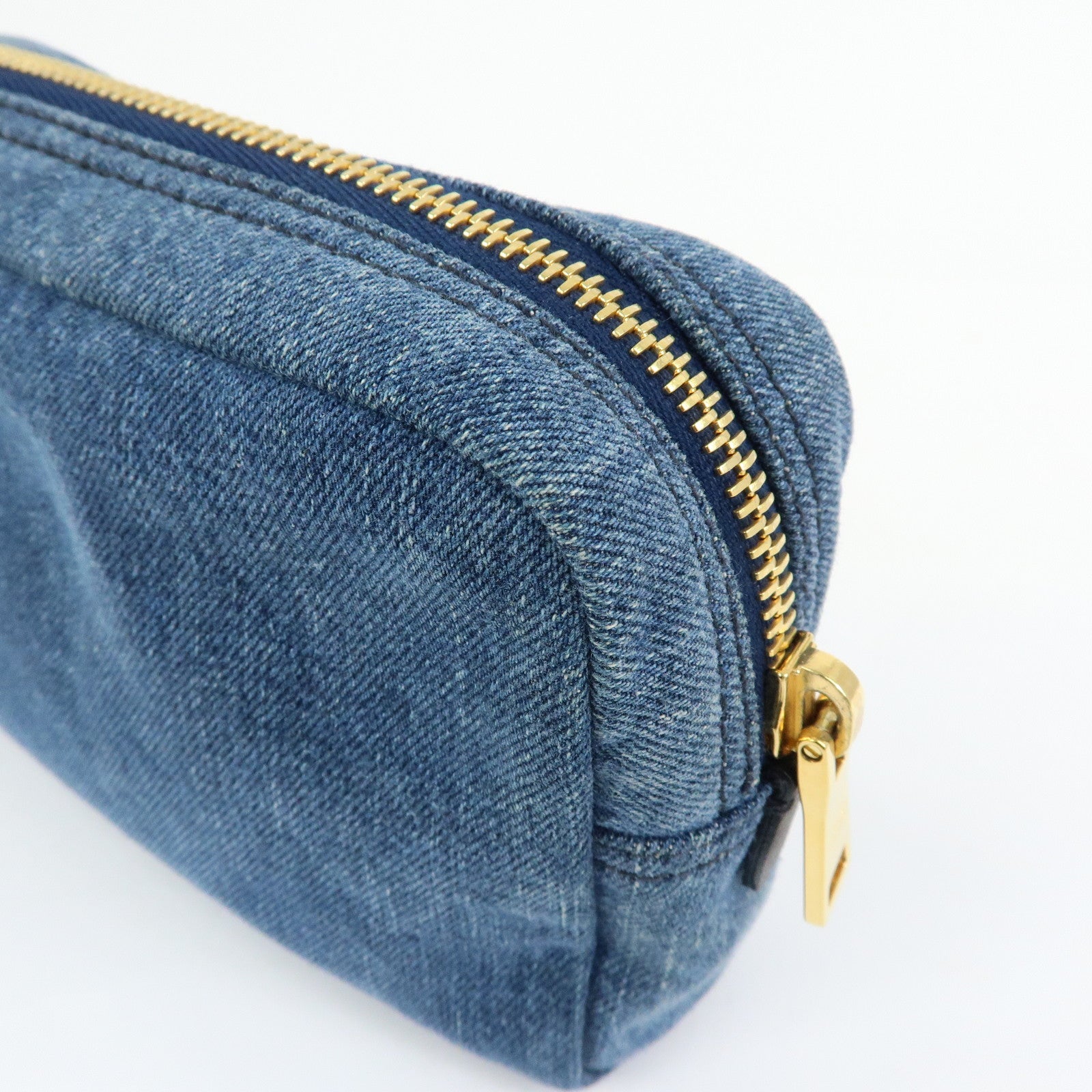 PRADA Triangle Logo Denim Cosmetic Pouch Accessory Pouch Blue