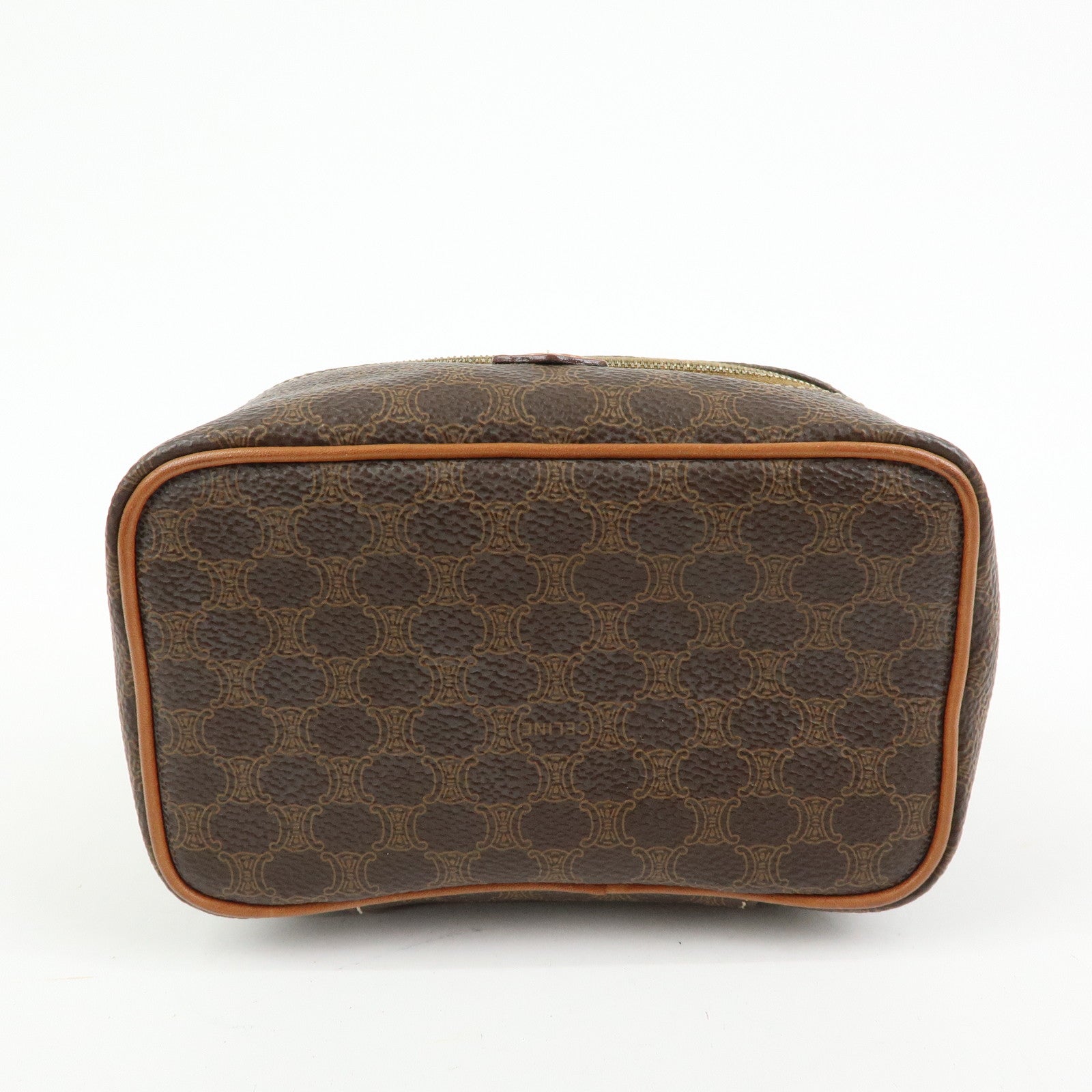 CELINE Macadam PVC Leather Chain Mini Hand Bag Vanity Bag Brown