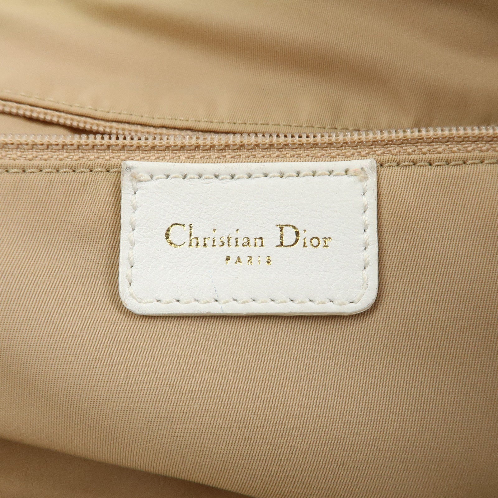 Christian Dior Trotter Canvas Leather Tote Bag Gold White 05RU0034