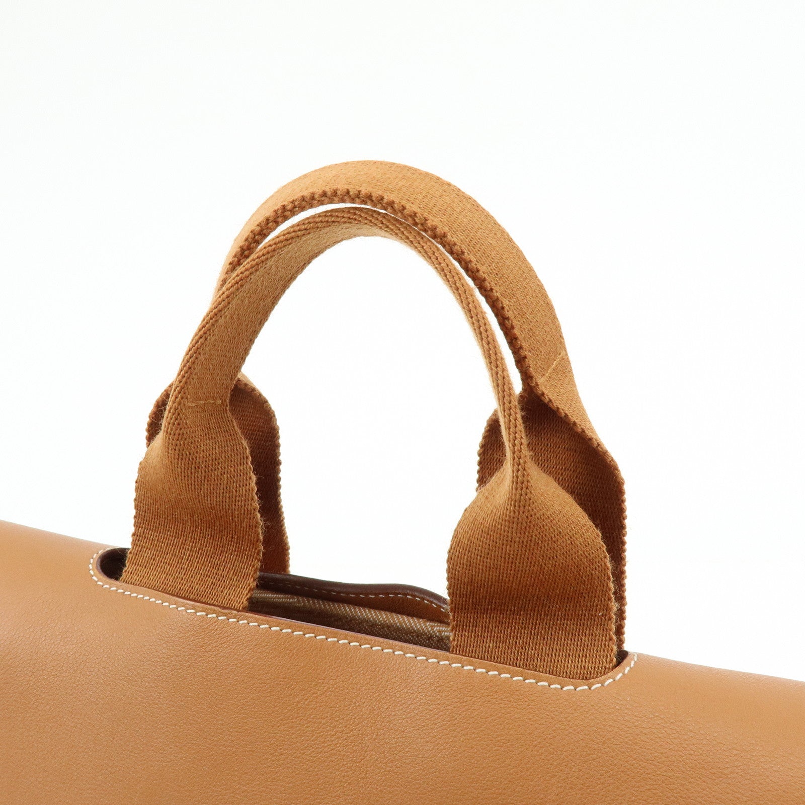 HERMES Valparaiso PM Toile Chevron Leather Tote Bag □L Stamped