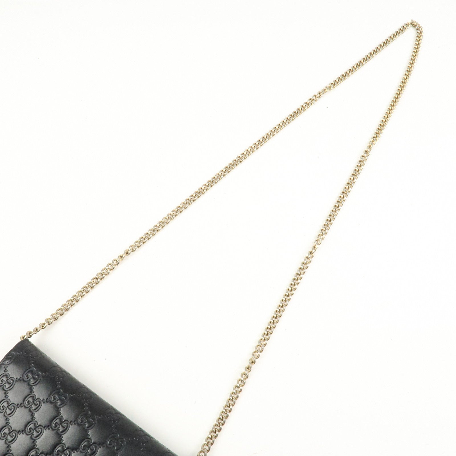 GUCCI Interlocking G Guccissima Leather Chain Shoulder Wallet Black