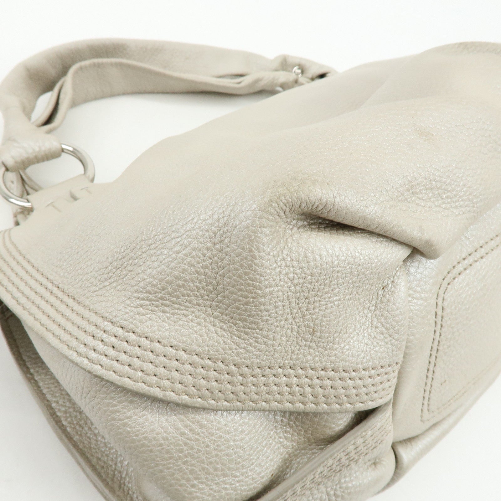 CELINE Bittersweet Leather Shoulder Bag Hand Bag Pearl White