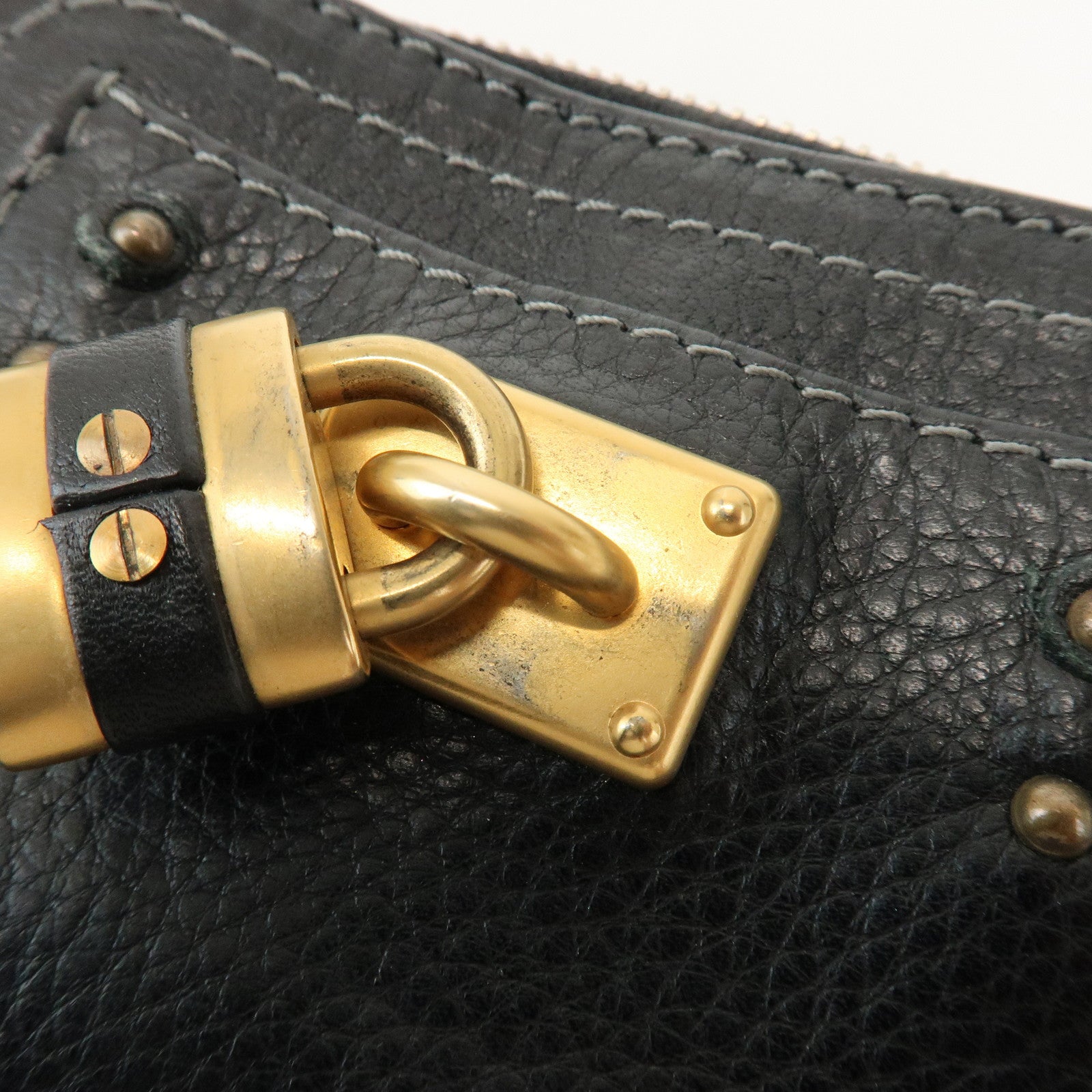 Chloe Logo Leather Round Zippy Compact Wallet Black