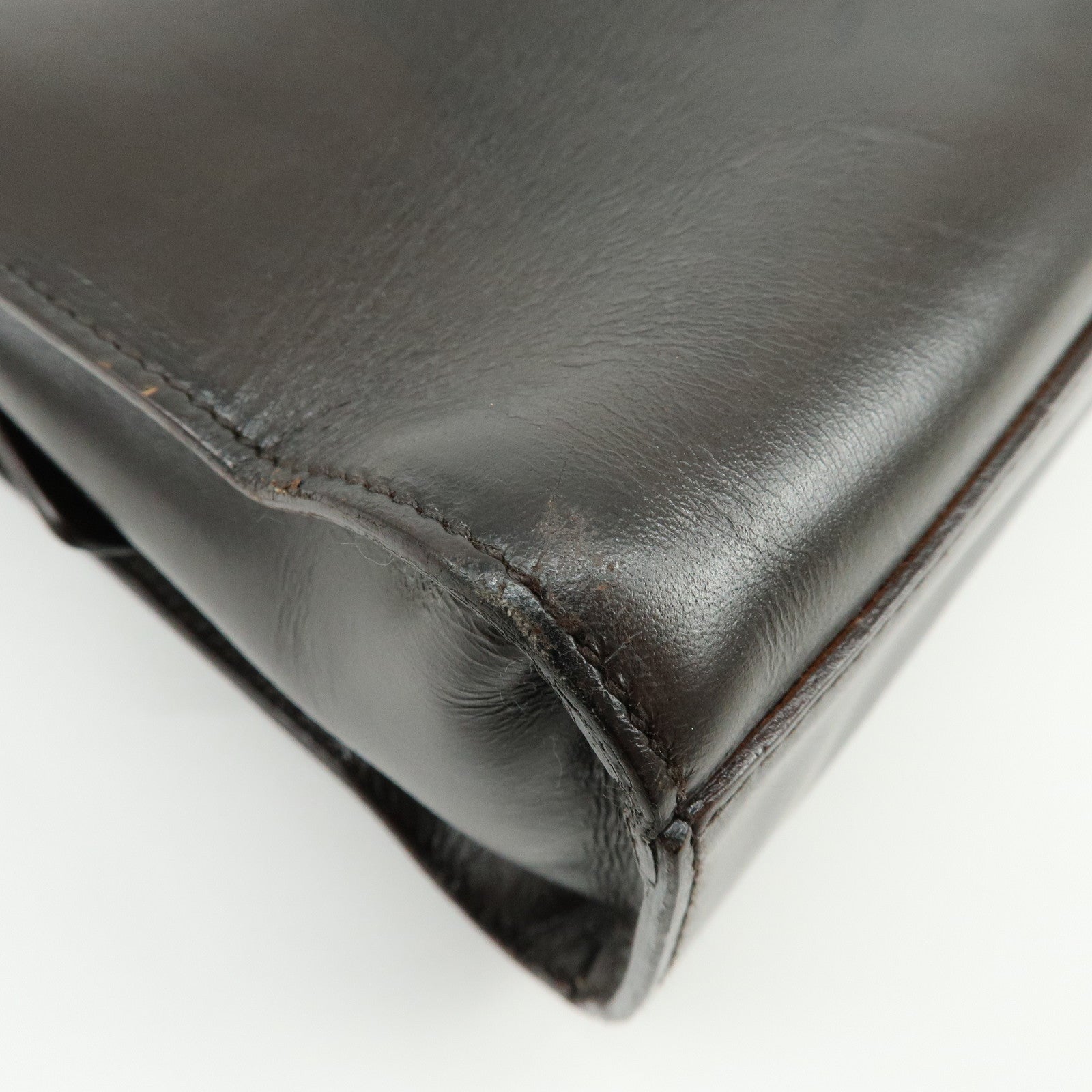 PRADA Logo Leather Tote Bag Shoulder Bag Dark Brown