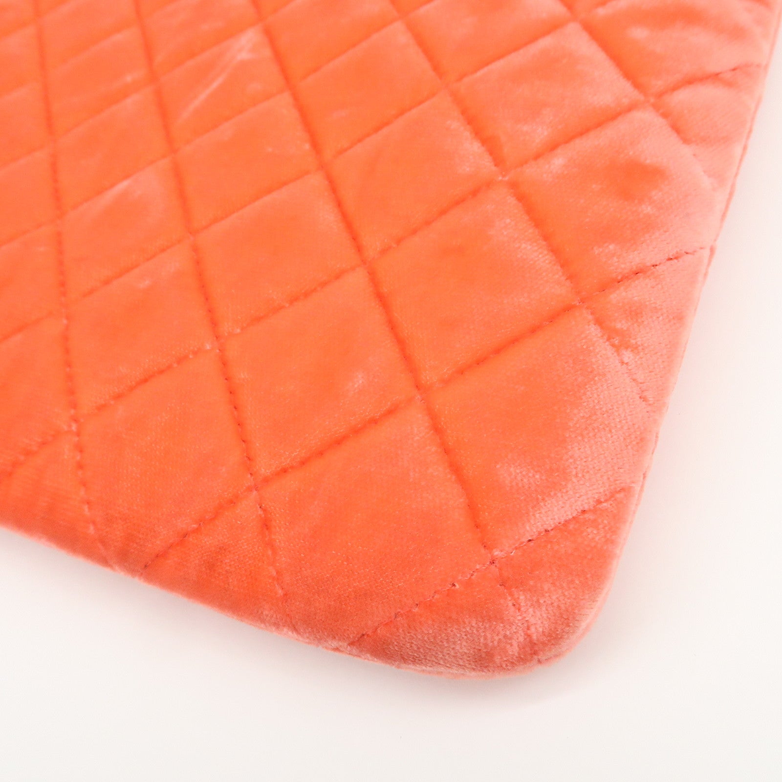 CHANEL COCO Mark Matelasse Velour Leather Clutch Bag Orange