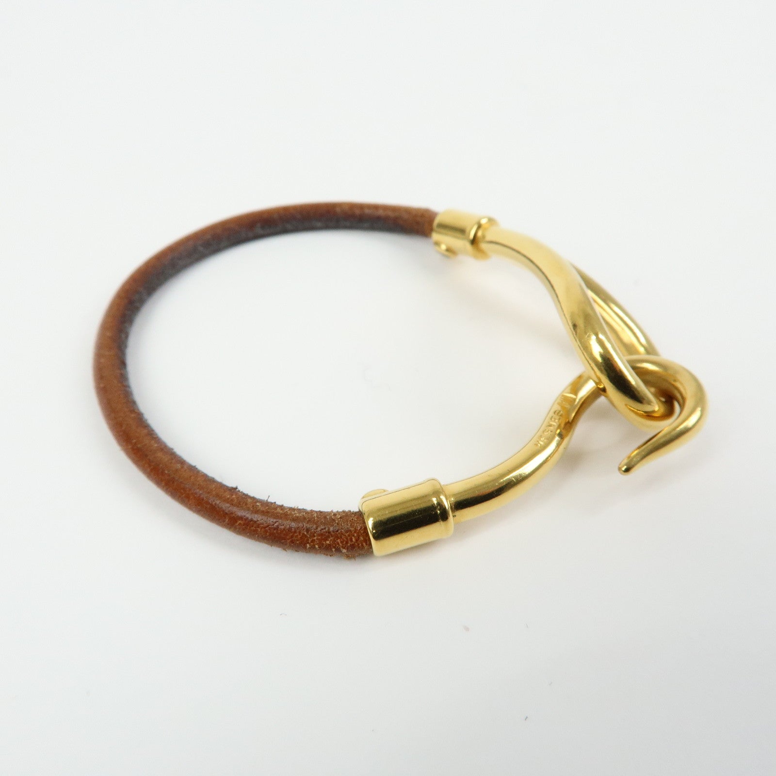 HERMES Jumbo Choker Leather Metal Bracelet Brown Gold