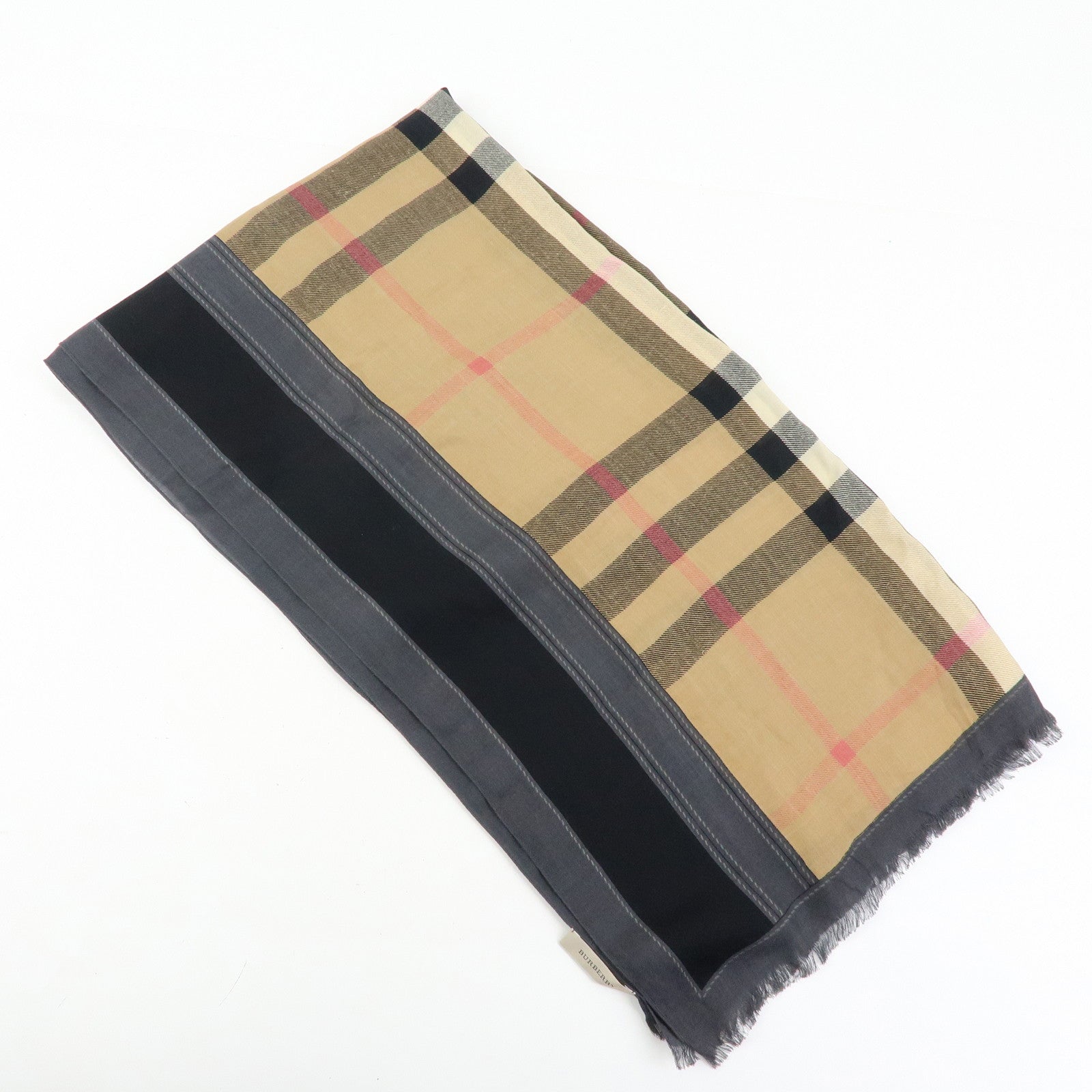 BURBERRY Nova Plaid Rayon Cashmere Stole Brown Beige Black