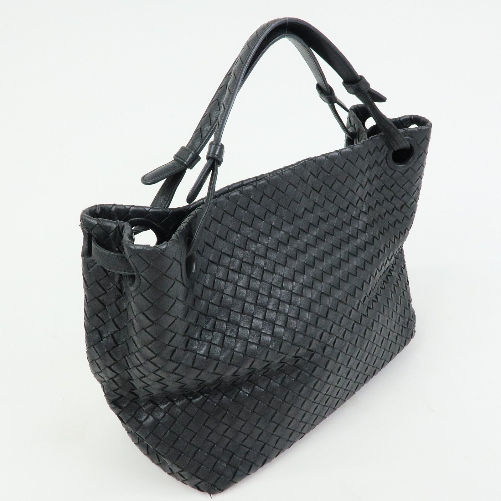 BOTTEGA VENETA Intrecciato Leather Garda Hand Bag Black 179320