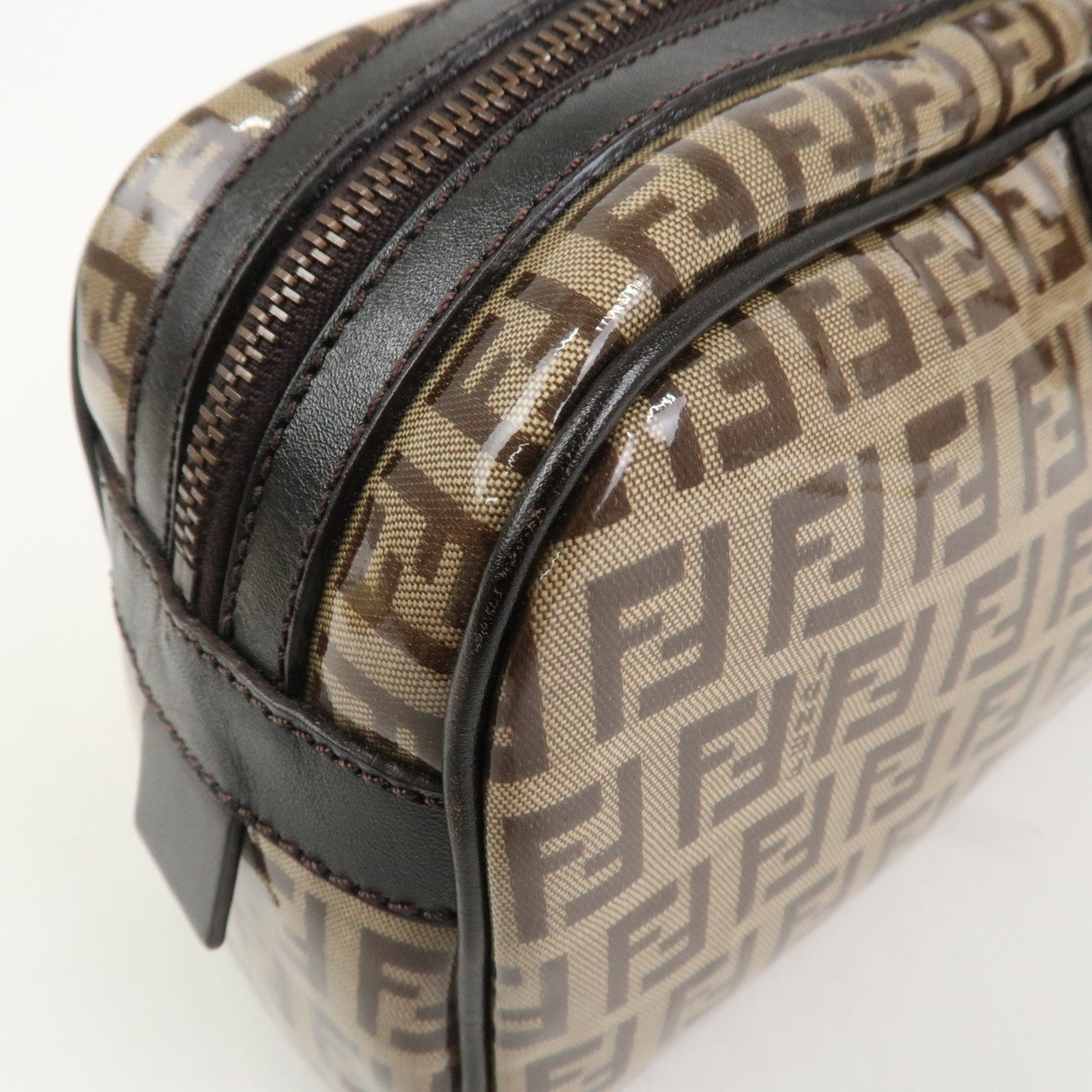 FENDI Zucchino PVC Leather Shoulder Bag Hand Bag Brown 8BL006