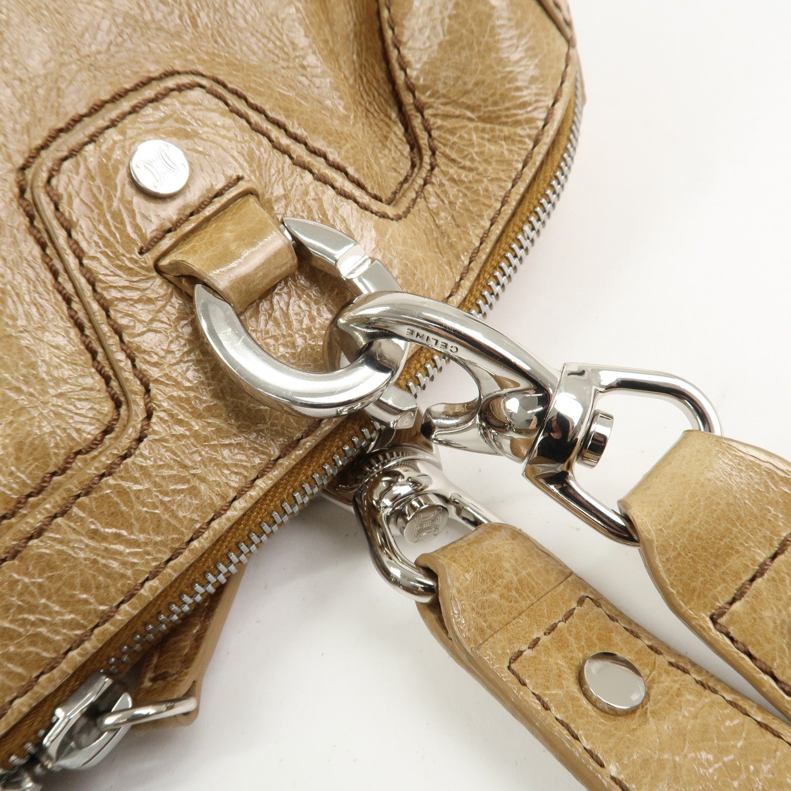 CELINE Macadam Patent Leather Shoulder Bag Tote Bag Light Brown