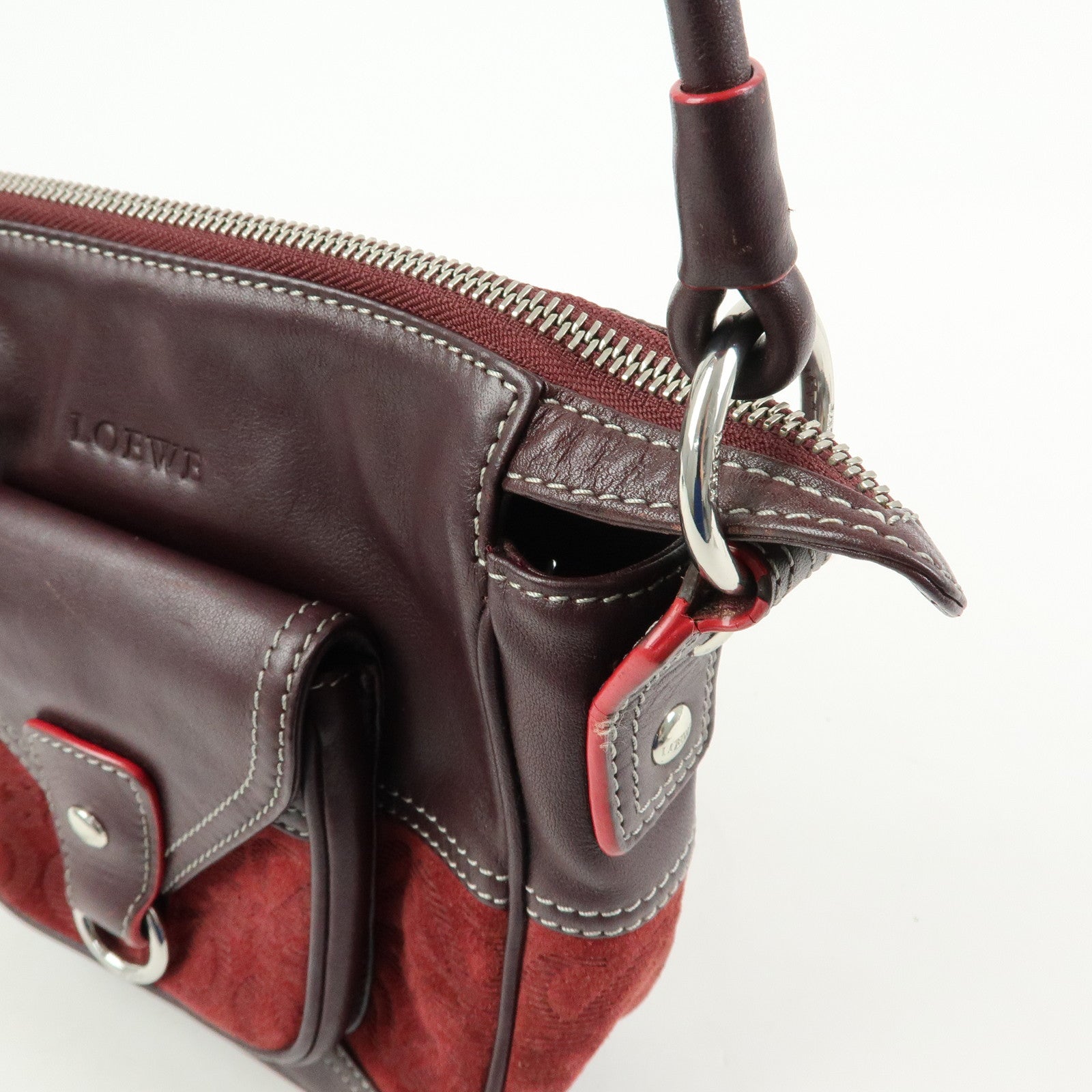 LOEWE Anagram Suede Leather Shoulder Crossbody Bag Bordeaux