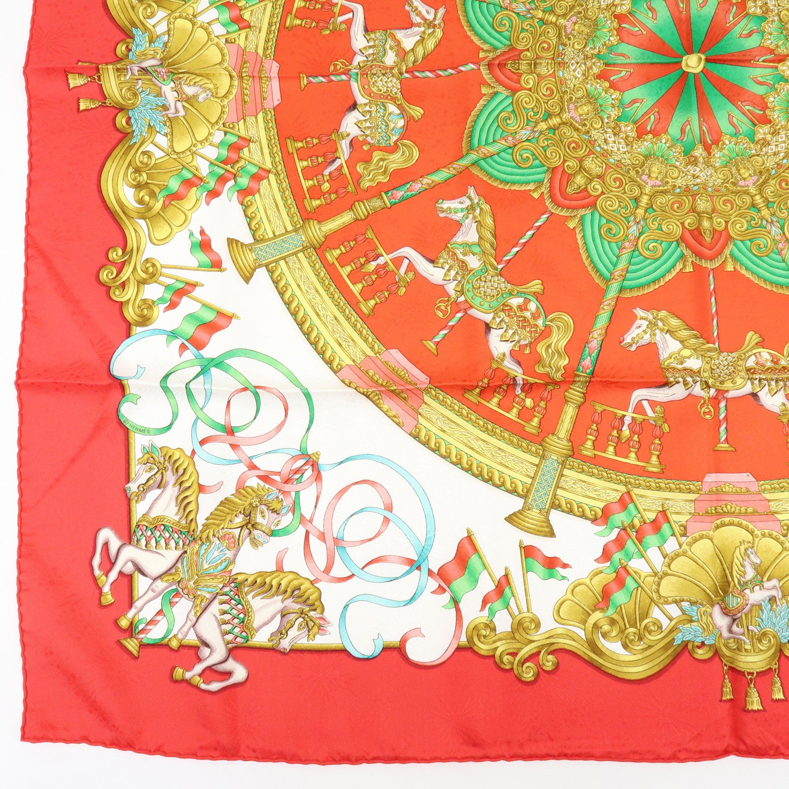HERMES Carre 90 Silk 100% Scarf LUNA PARK Red Gold
