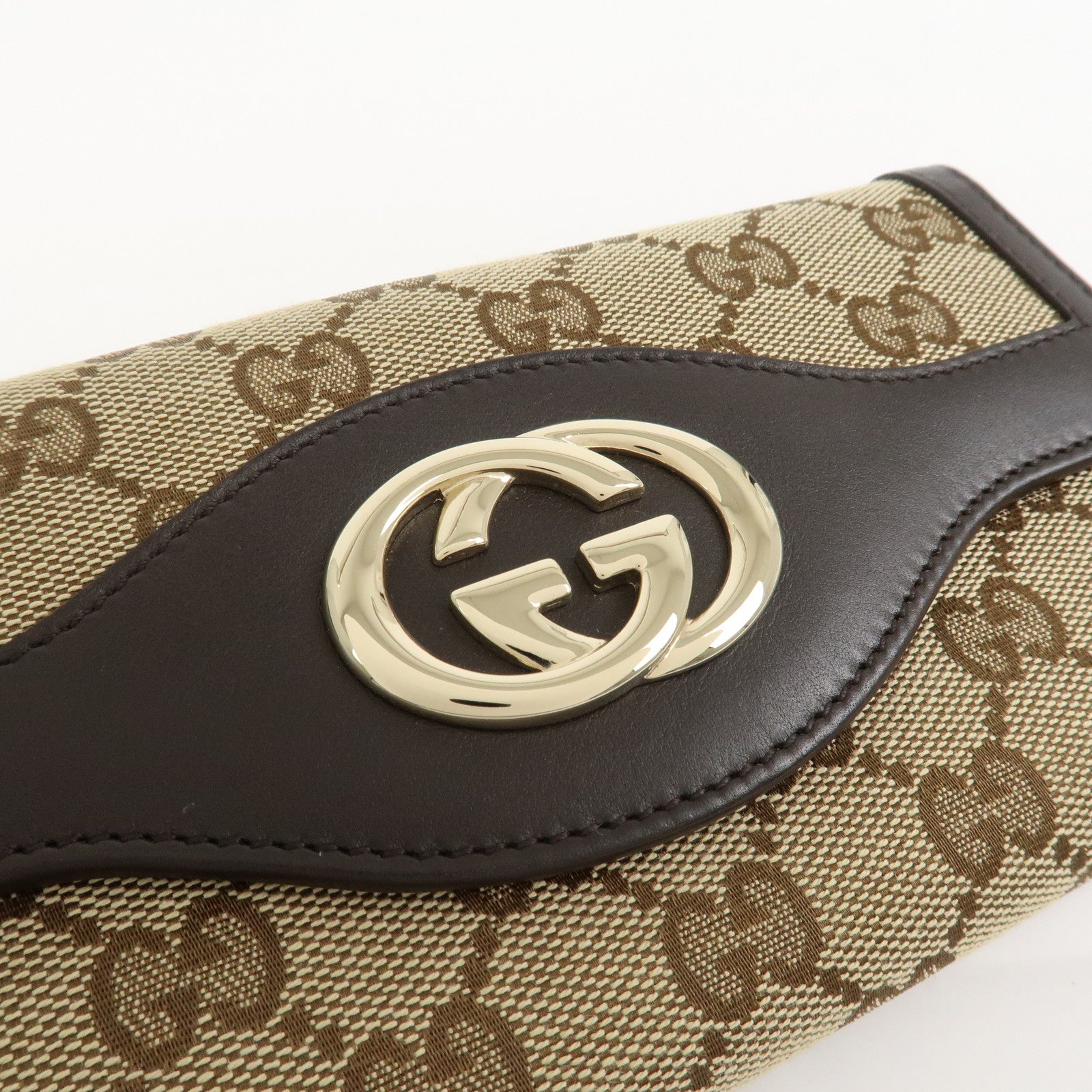 GUCCI Interlocking G GG Canvas Double Flap Long Wallet Brown 282426