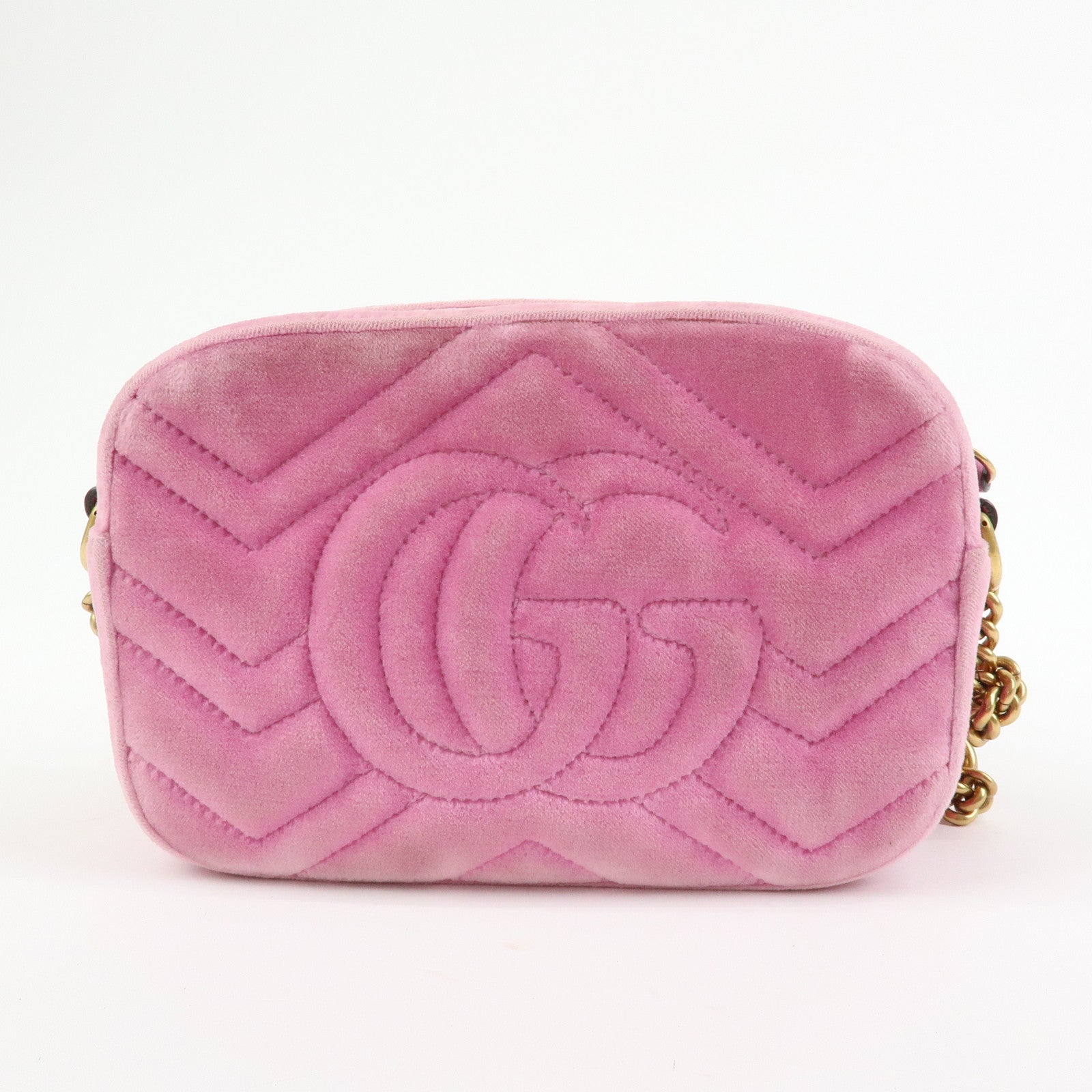 GUCCI GG Marmont Velvet Leather Rhinestone Shoulder Bag Pink 448065