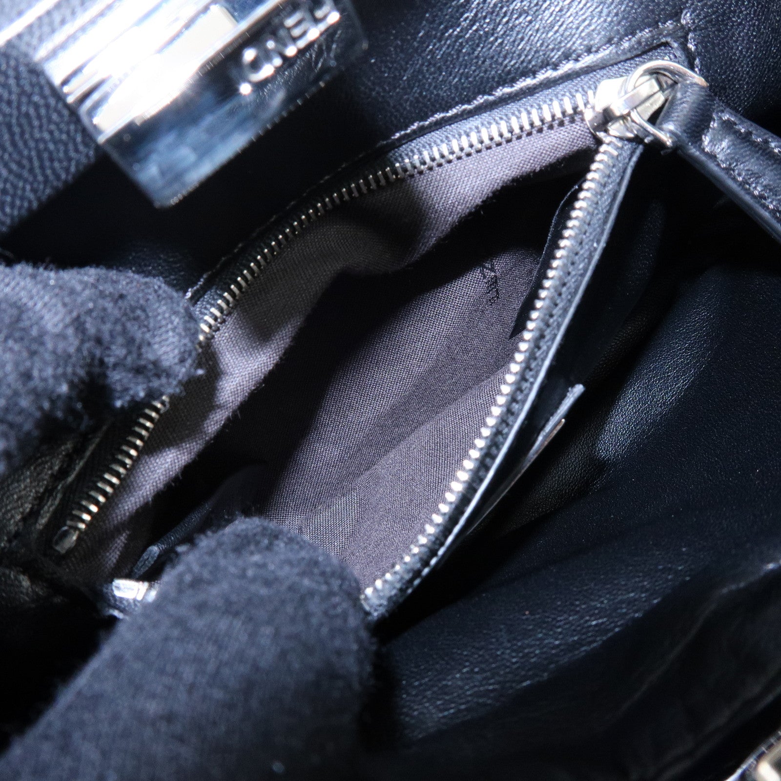 FENDI Mini Peekaboo Leather 2Way Shoulder Hand Bag Black 8BN244