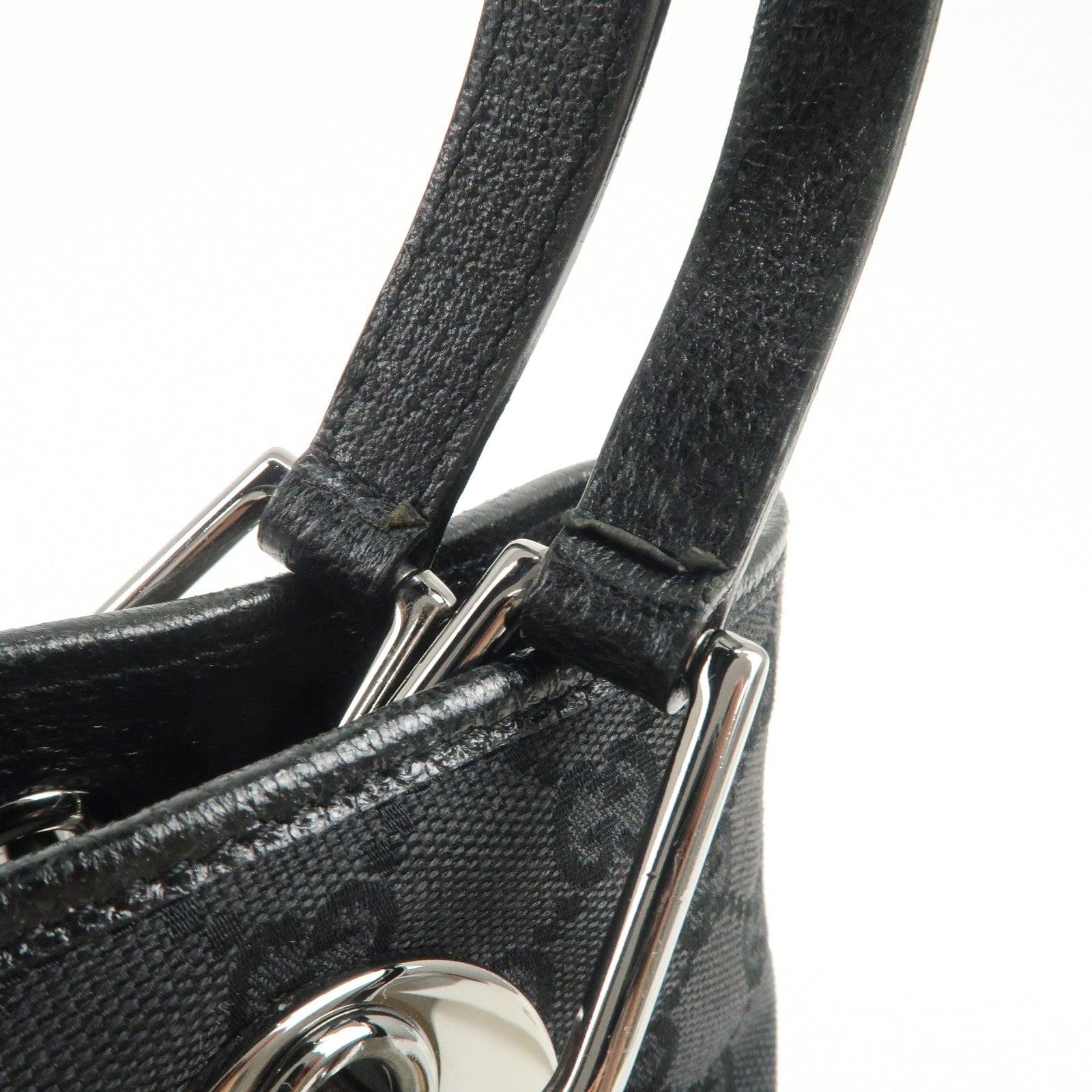 GUCCI Logo GG Canvas Leather Tote Bag Hand Bag Black 120836