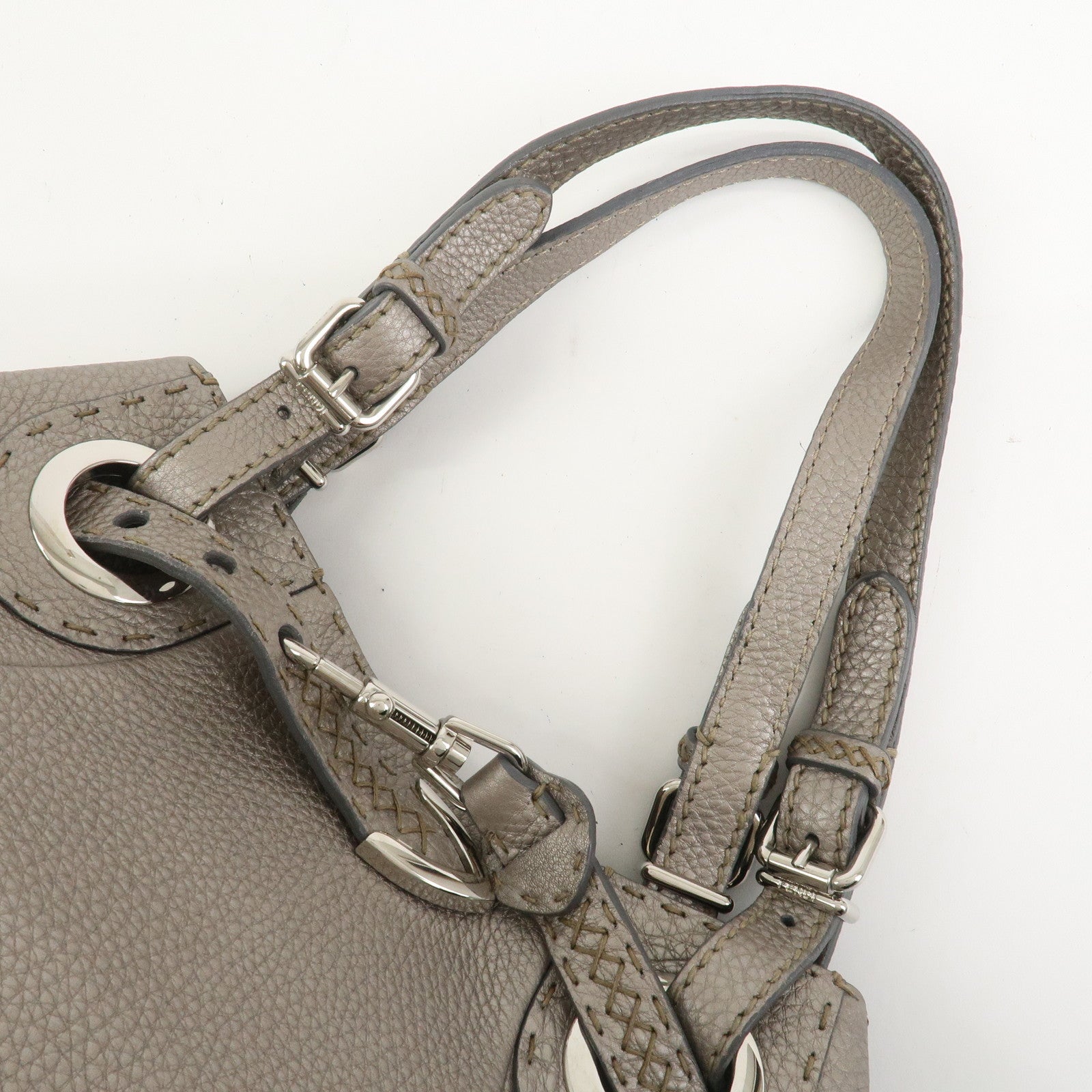 FENDI Selleria Leather Hand Bag Shoulder Bag Silver 8BR595