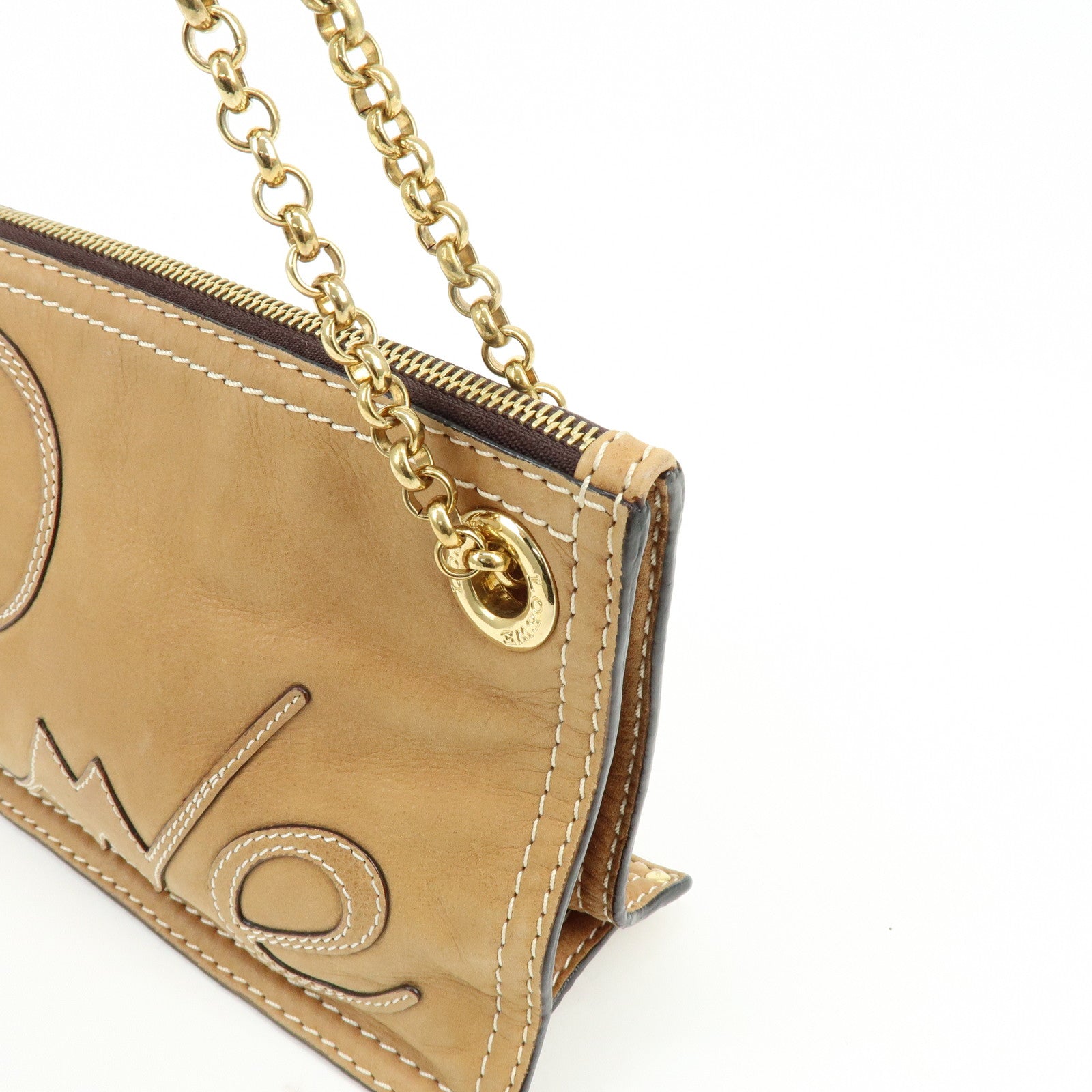 LOEWE Logo Leather Chain Shoulder Bag Crossbody Bag Brown