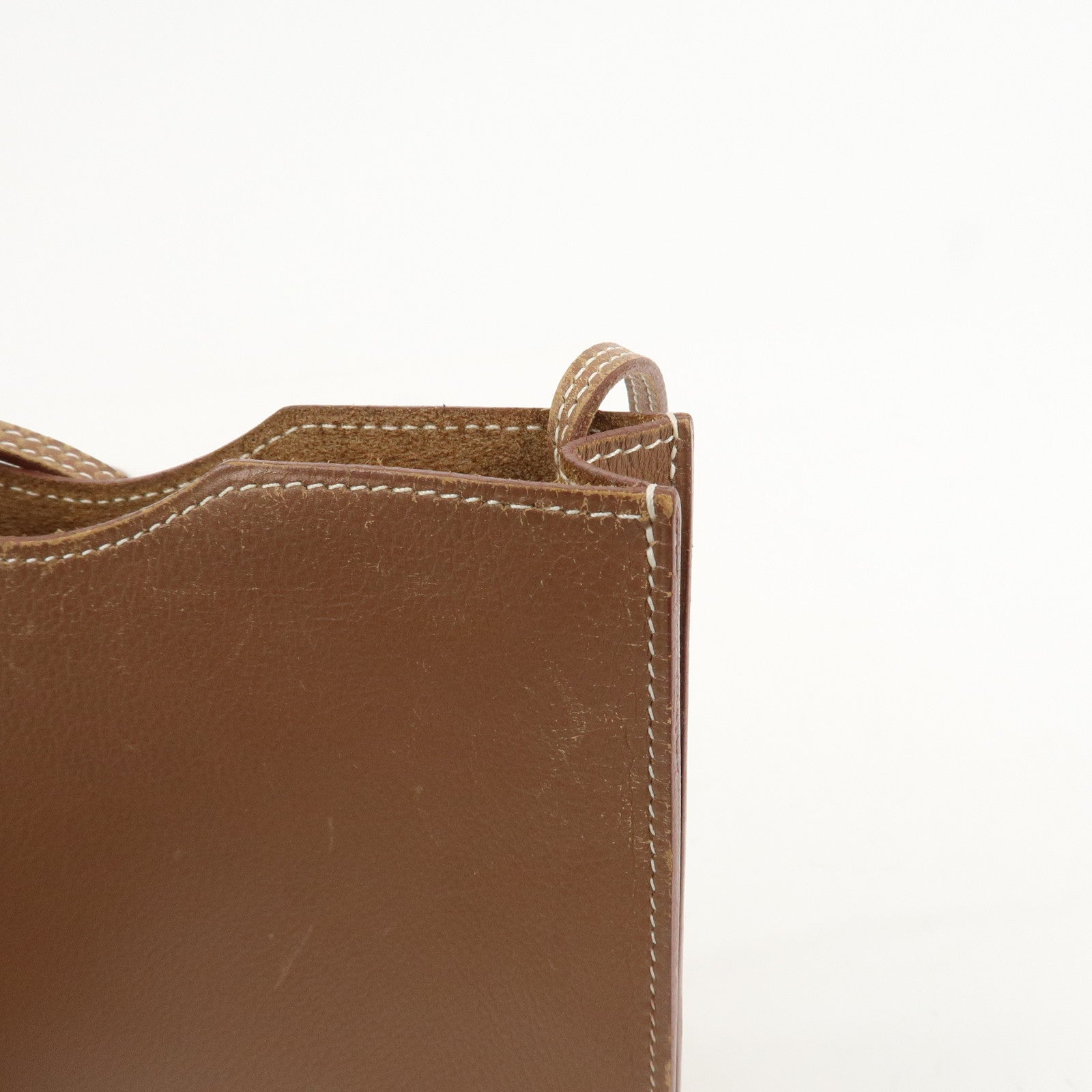 HERMES Air Line Canvas Leather Omenitu Shoulder Bag Brown