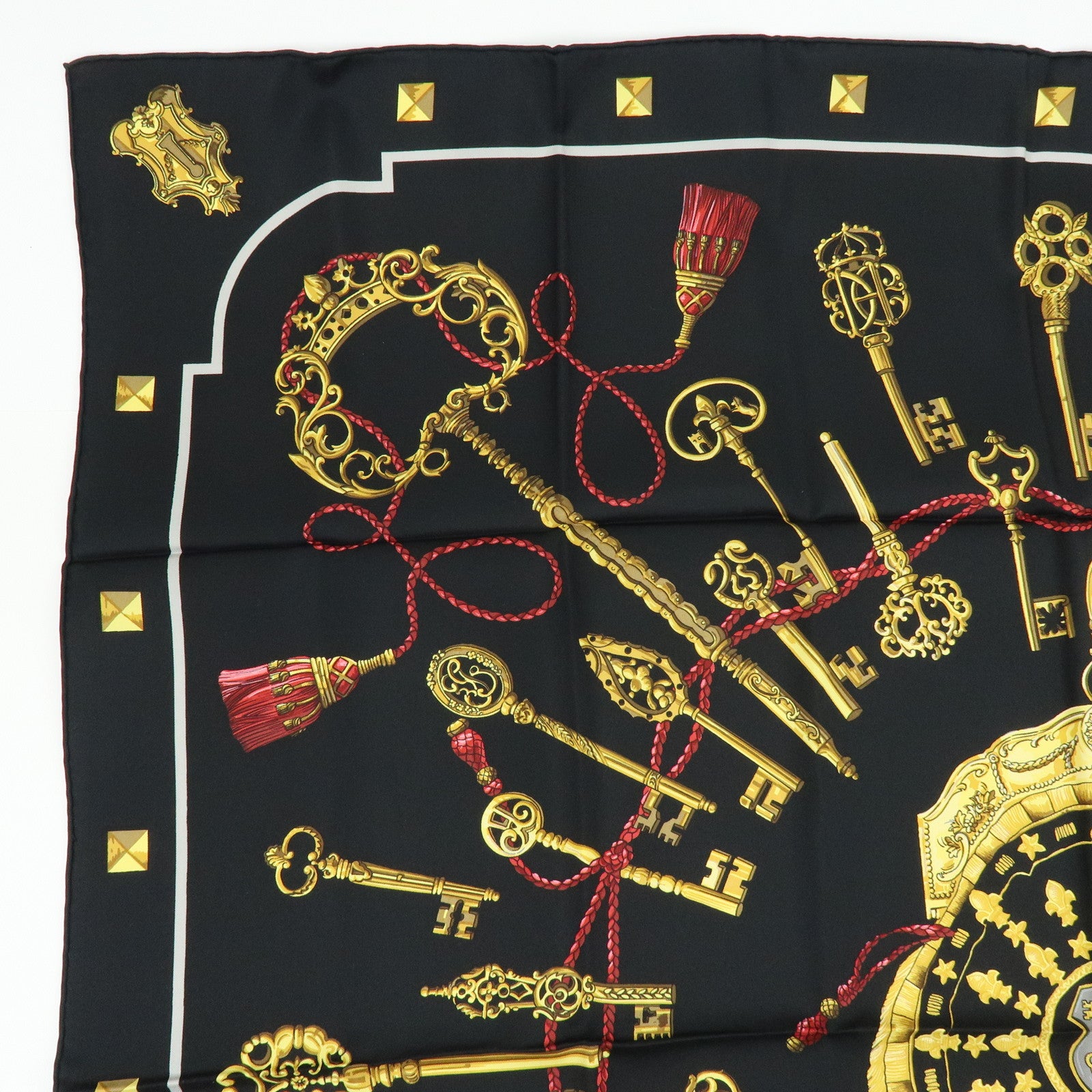 HERMES Carre 90 Silk 100% Scarf LES CLES THE KEYS RARE Black