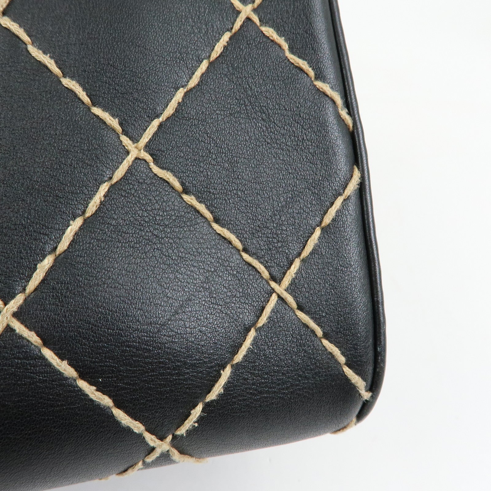 CHANEL Wild Stitch COCO Mark Leather Hand Bag Tote Bag Black A14693